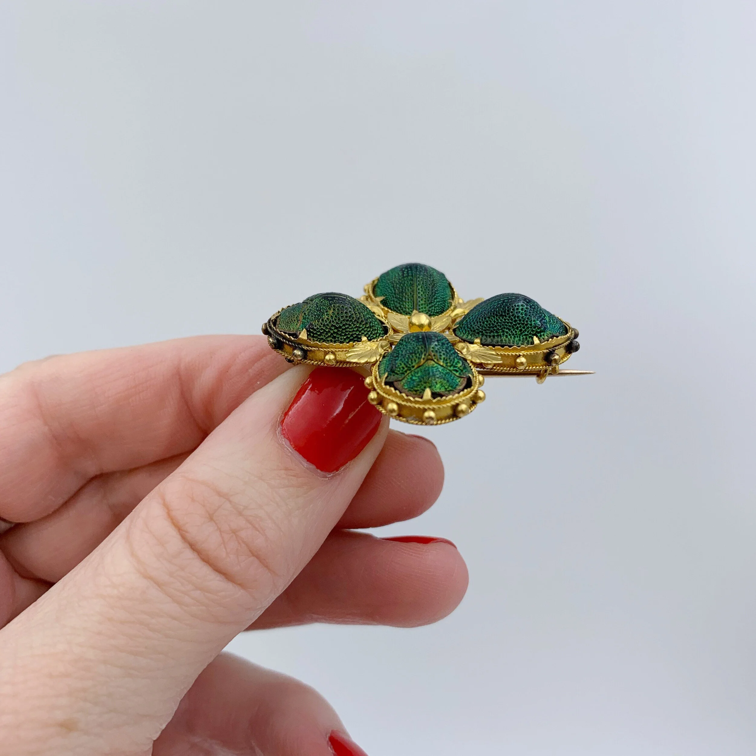 Etruscan revival antique scarab beetle brooch reverie estate jewelry nyc 
