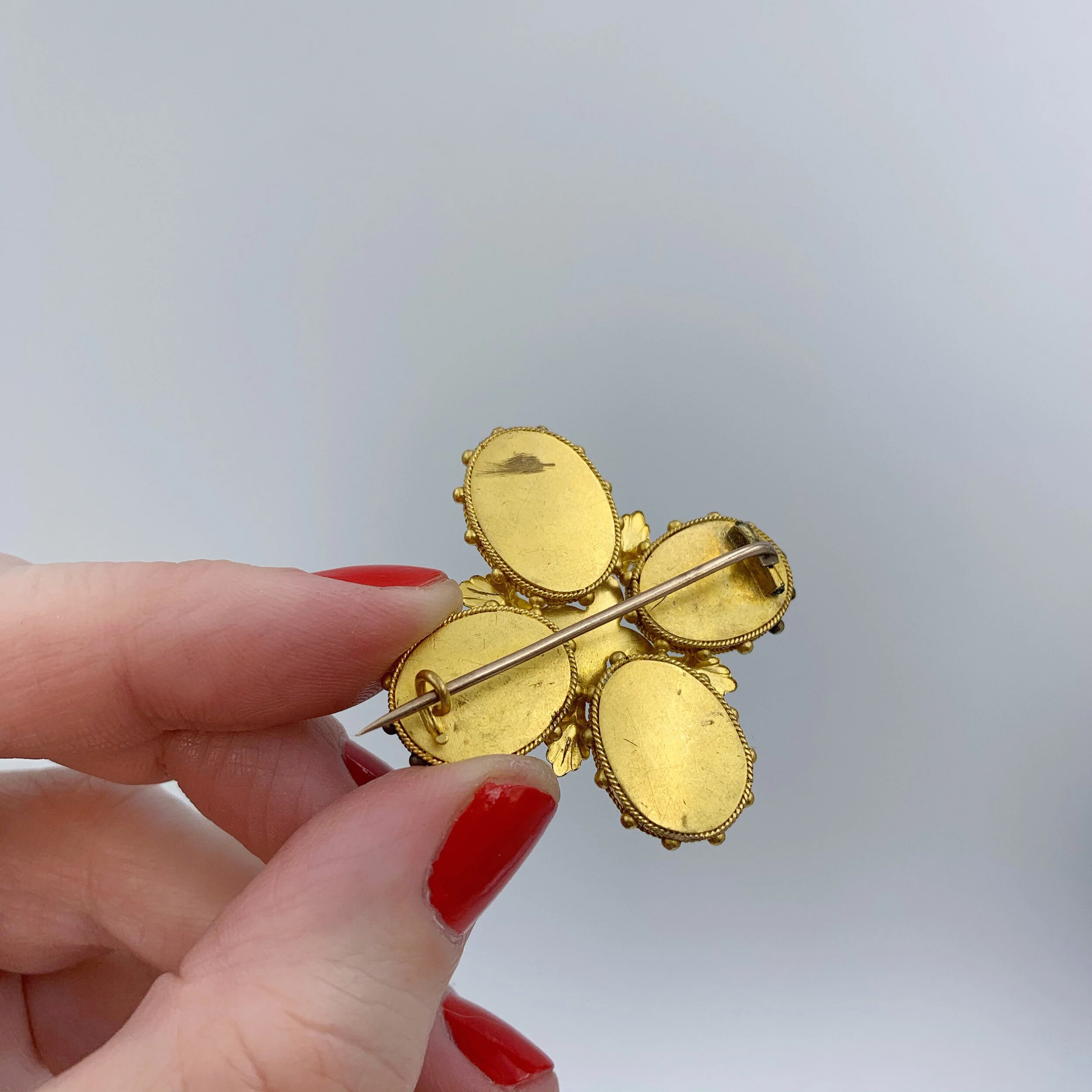 Etruscan revival antique scarab beetle brooch reverie estate jewelry nyc 