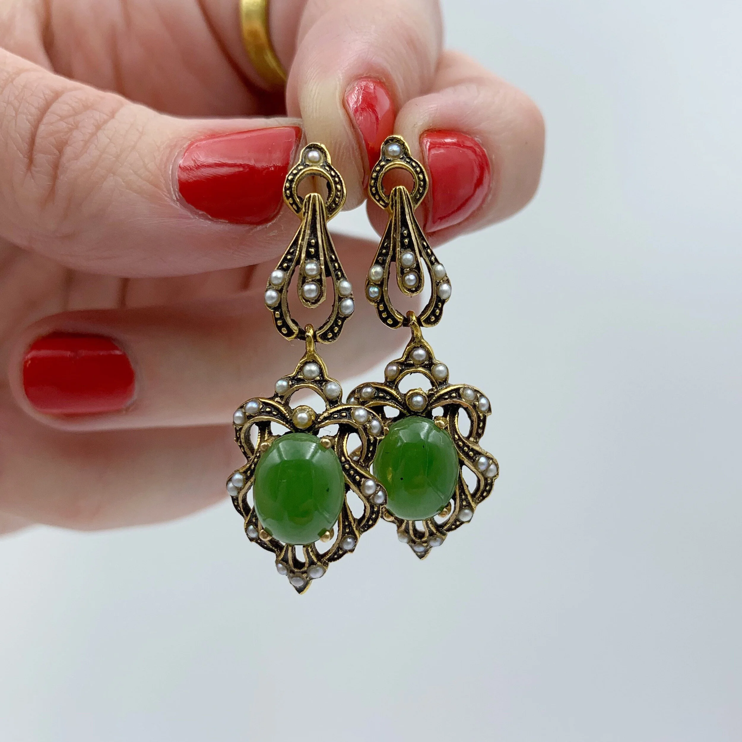 victorian revival jade earrings reverie vintage estate jewelry nyc