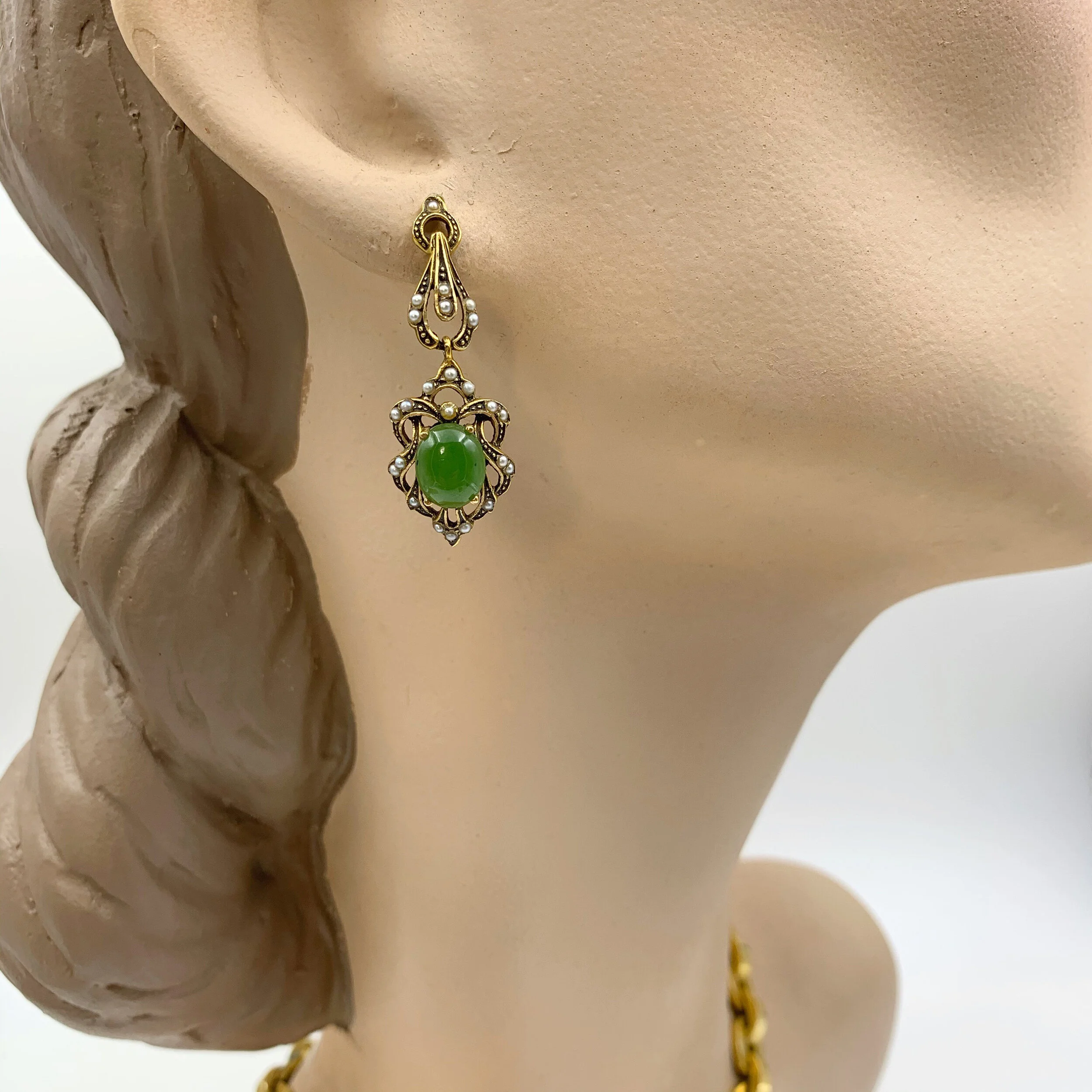 victorian revival jade earrings reverie vintage estate jewelry nyc