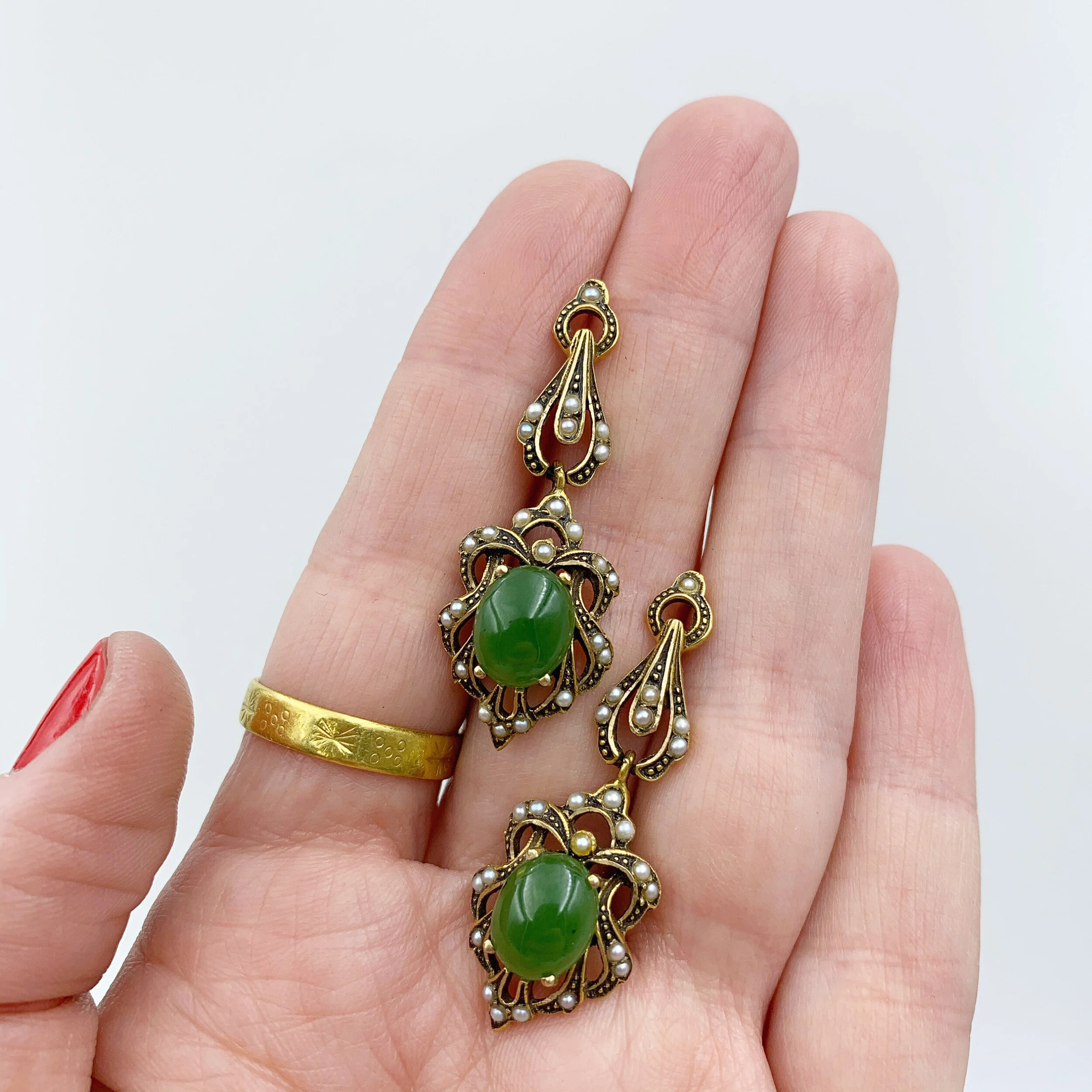 victorian revival jade earrings reverie vintage estate jewelry nyc