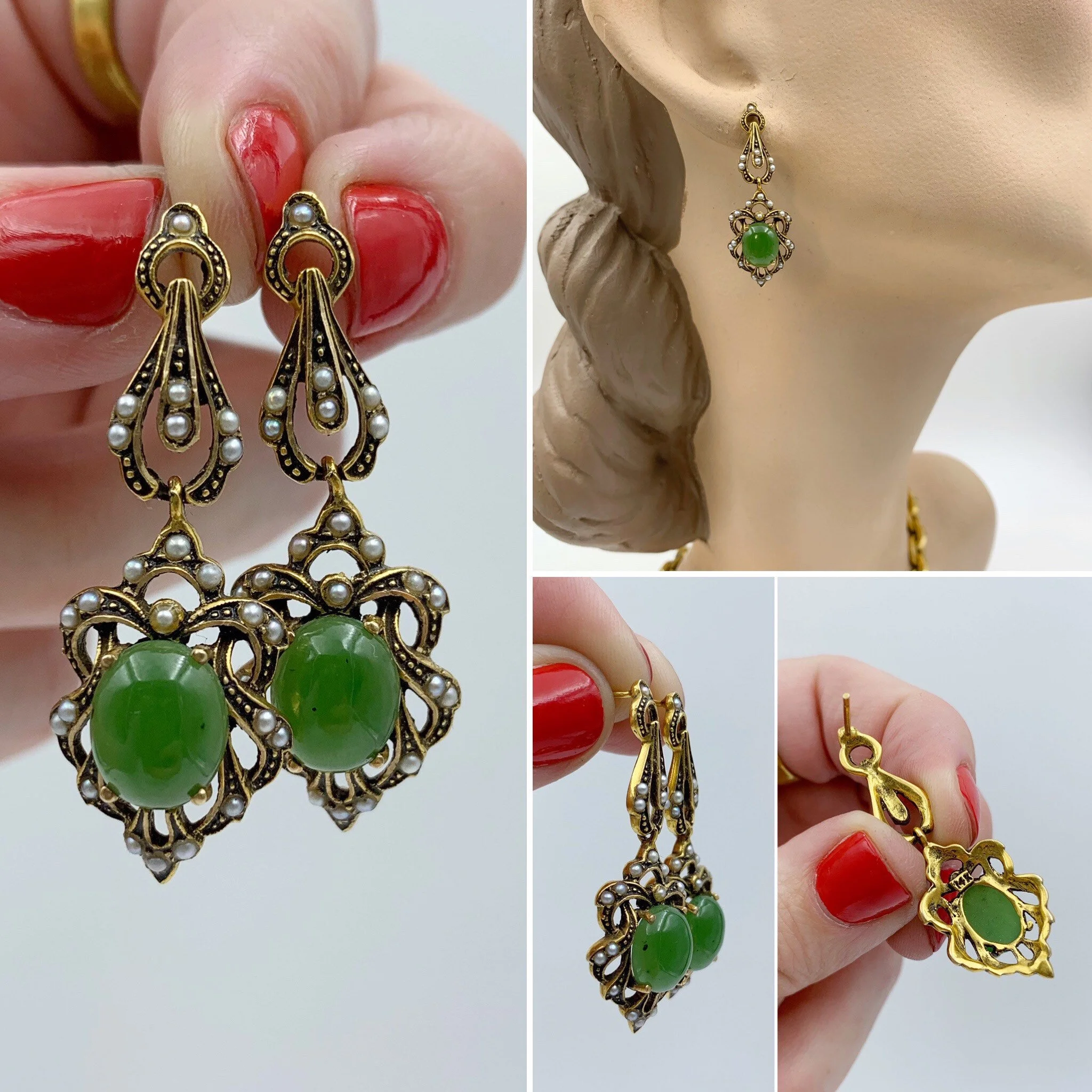 victorian revival jade earrings reverie vintage estate jewelry nyc