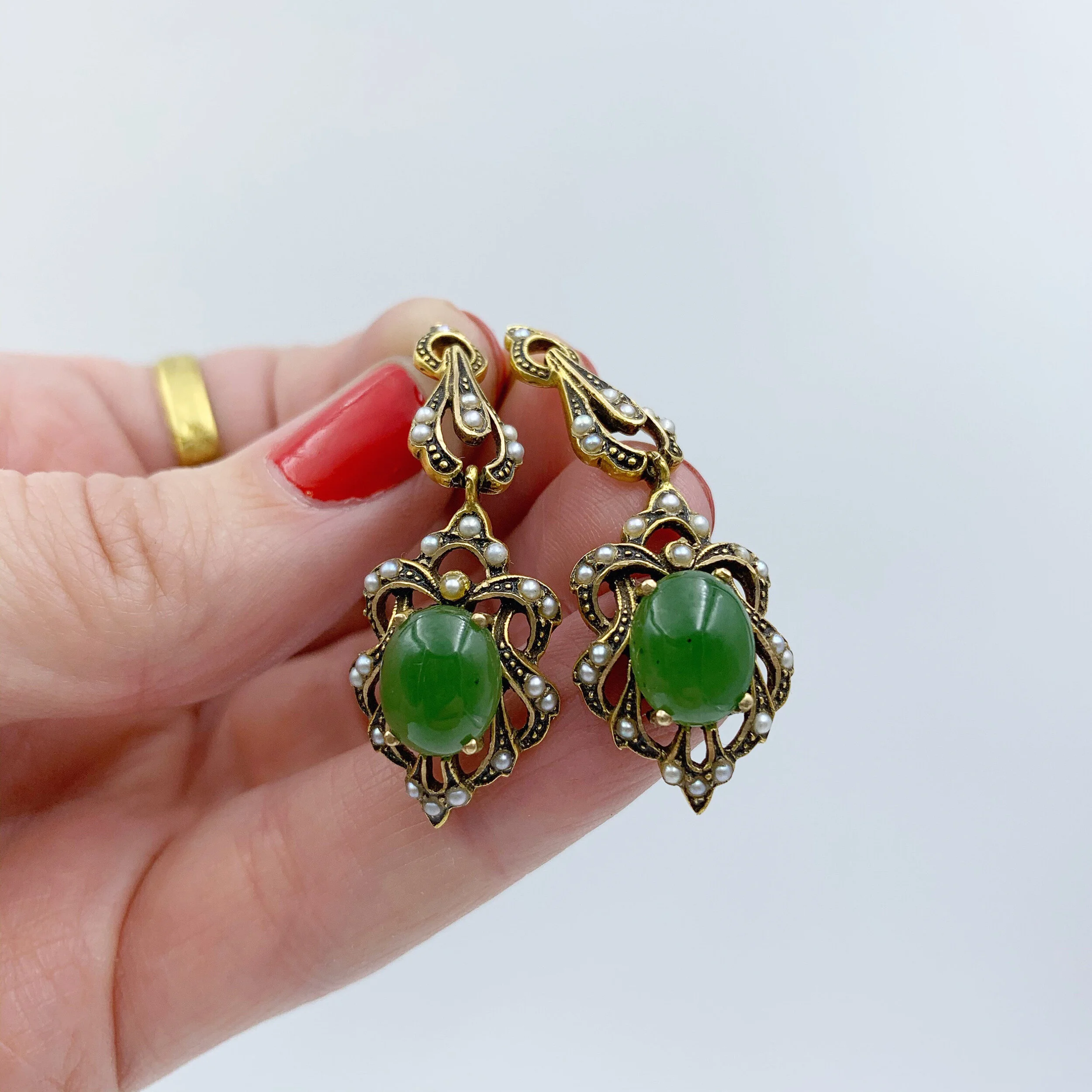 victorian revival jade earrings reverie vintage estate jewelry nyc