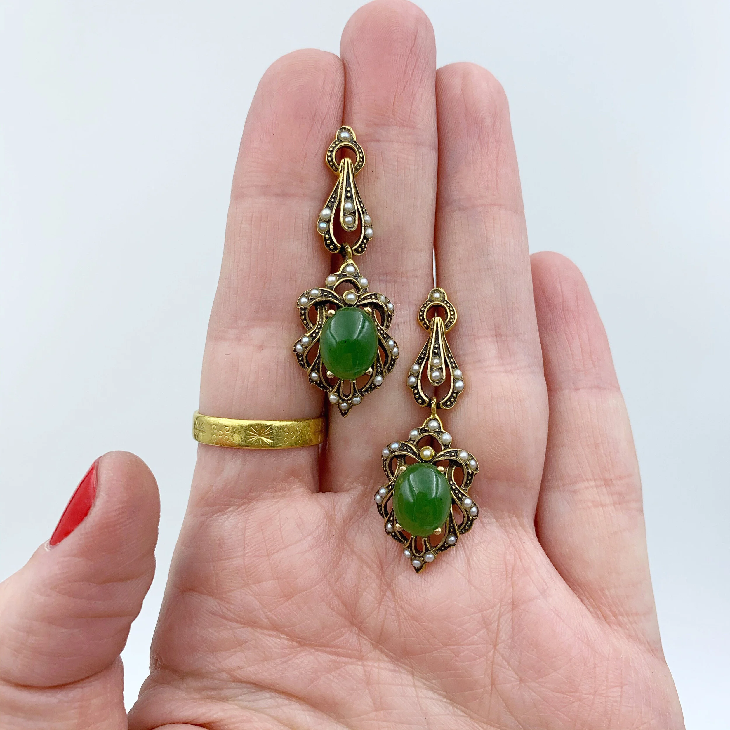 victorian revival jade earrings reverie vintage estate jewelry nyc