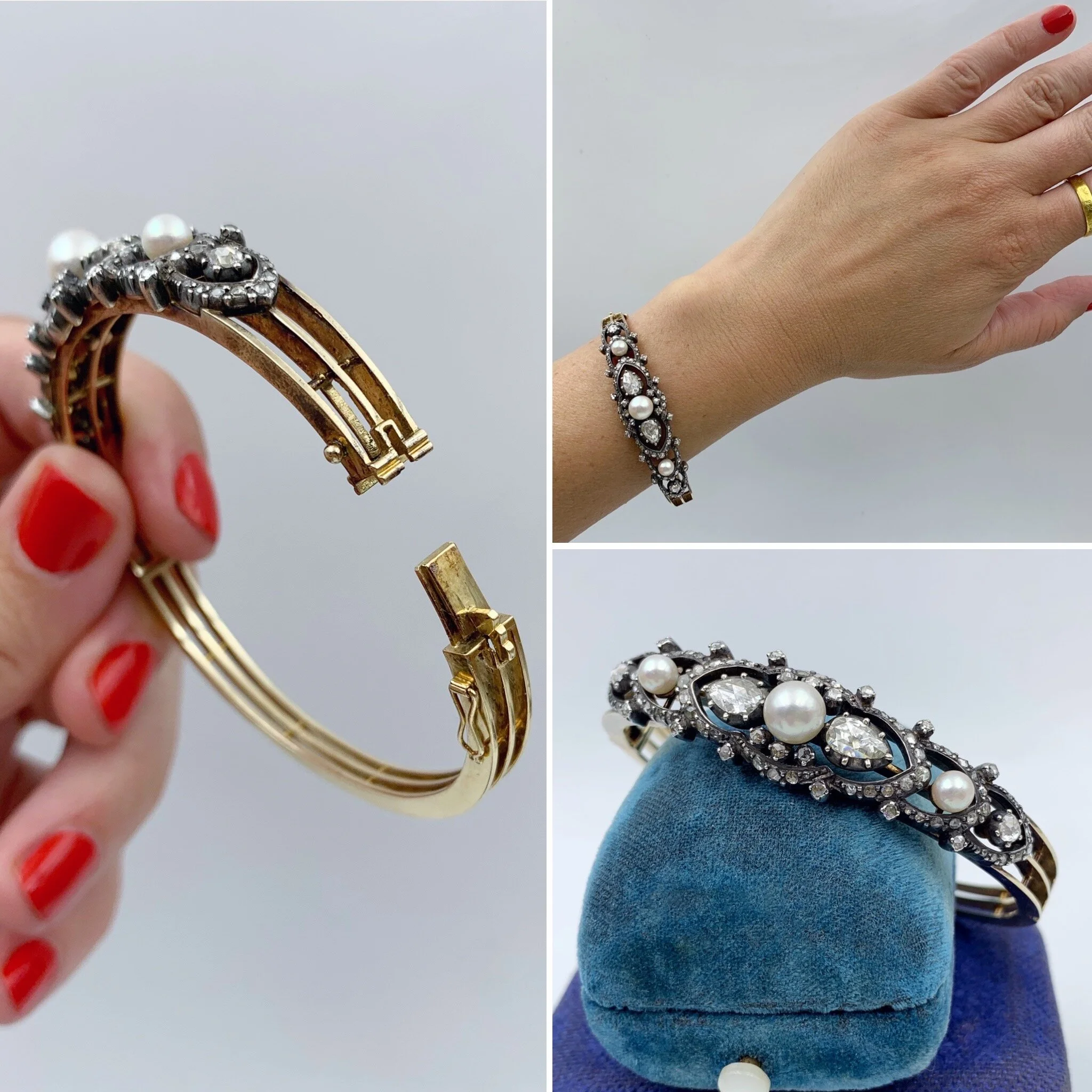 Antique Victorian rose cut diamond encrusted gold bangle Reverie estate jewelry nyc