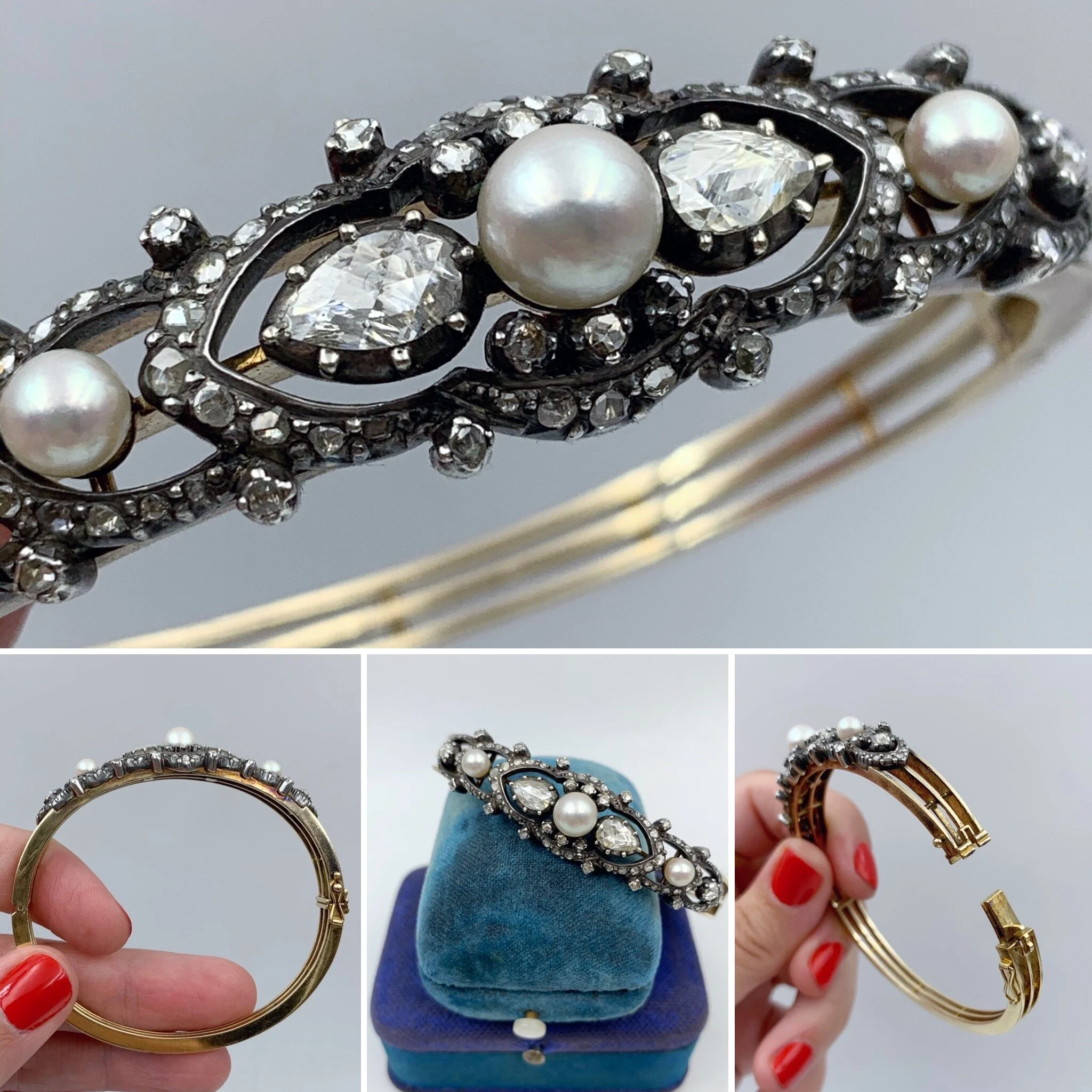 Antique Victorian rose cut diamond encrusted gold bangle Reverie estate jewelry nyc