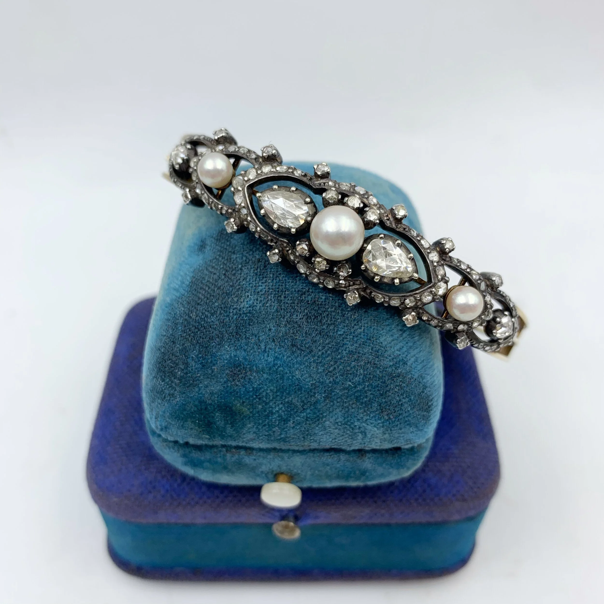 Antique Victorian rose cut diamond encrusted gold bangle Reverie estate jewelry nyc