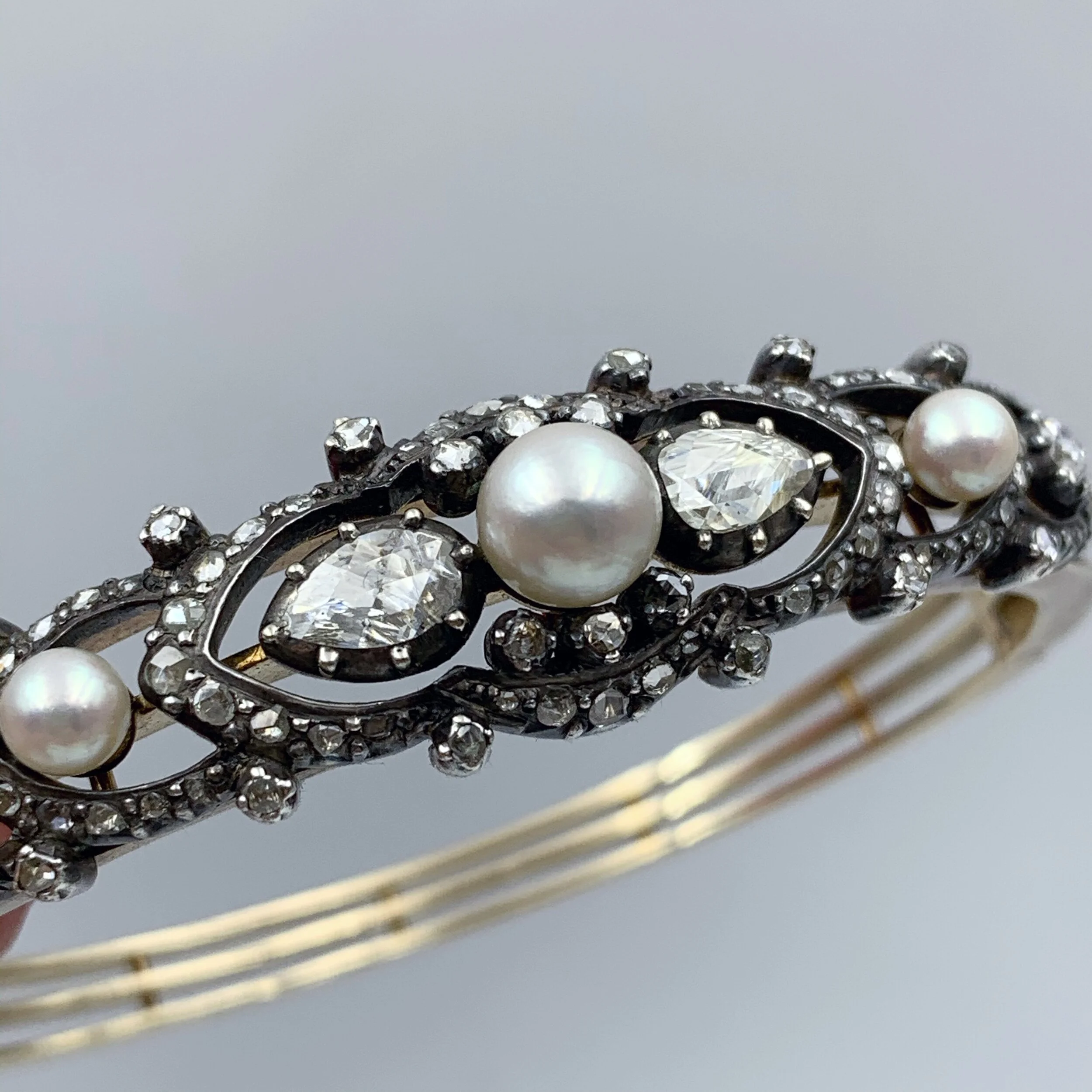 Antique Victorian rose cut diamond encrusted gold bangle Reverie estate jewelry nyc