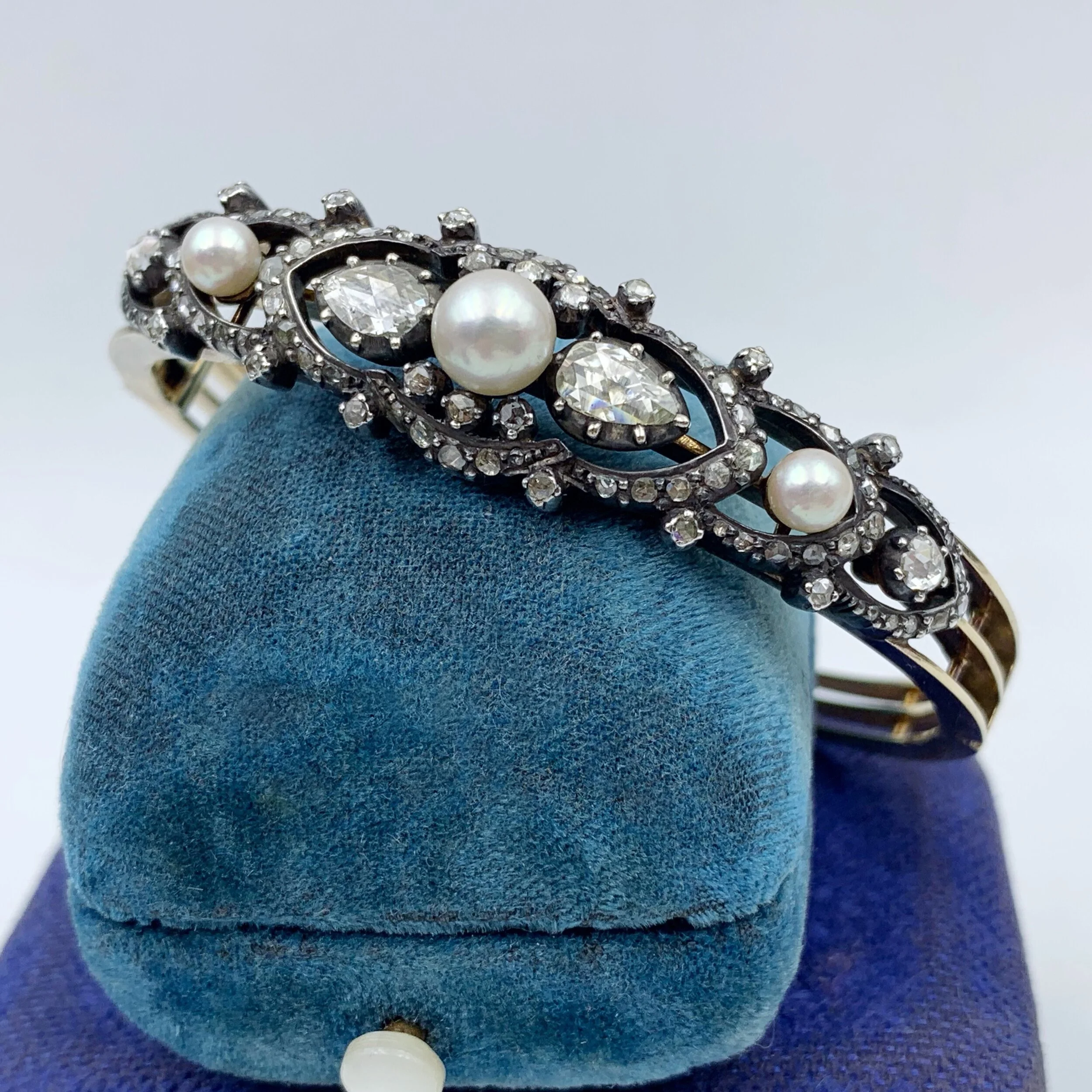 Antique Victorian rose cut diamond encrusted gold bangle Reverie estate jewelry nyc