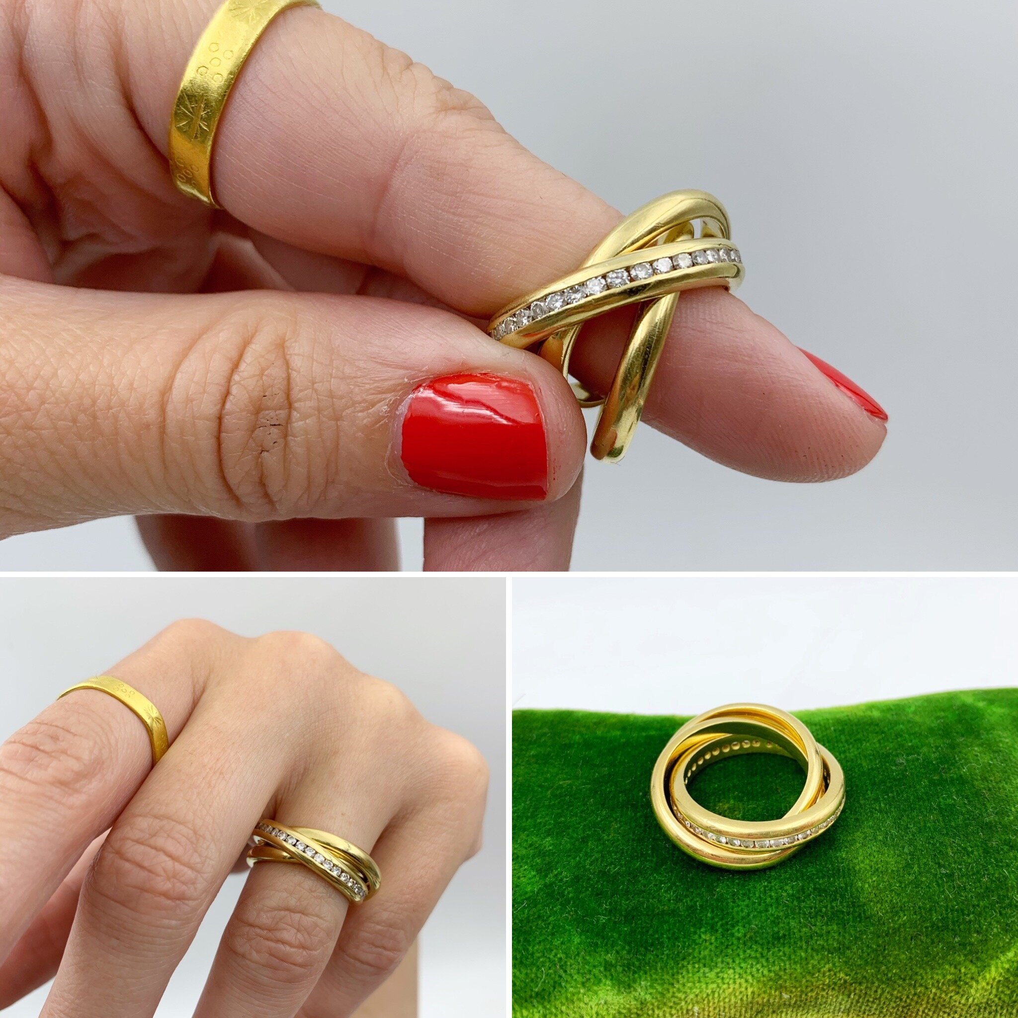 Vintage 18k yellow gold eternity band rolling ring Reverie vintage Russian wedding band trinity ring
