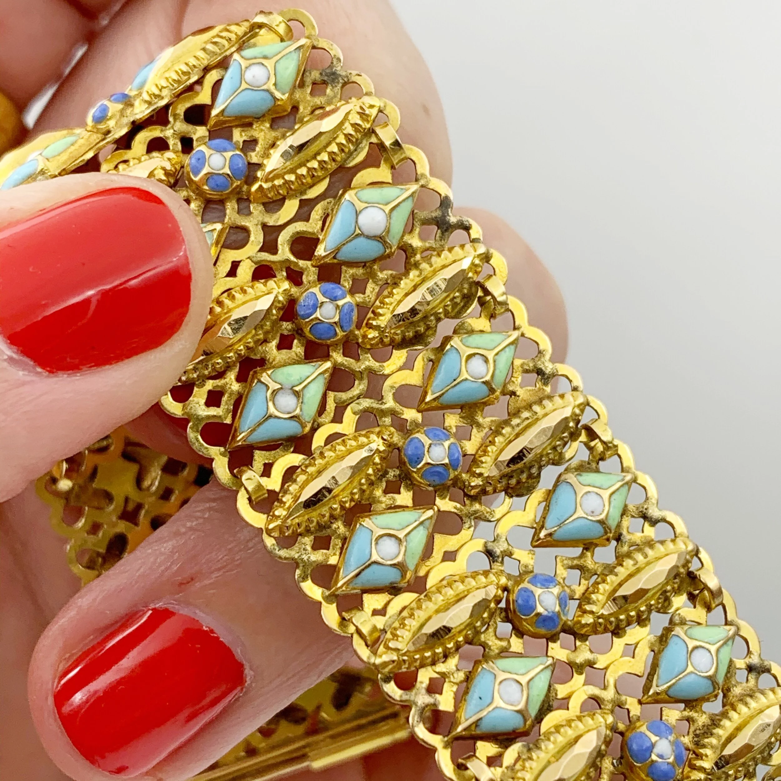 Antique high karat gold enamel bracelet Reverie vintage estate jewelry 