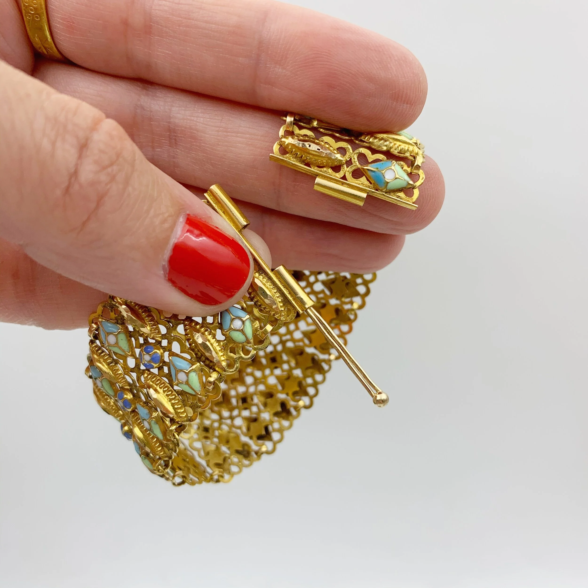 Antique high karat gold enamel bracelet Reverie vintage estate jewelry 