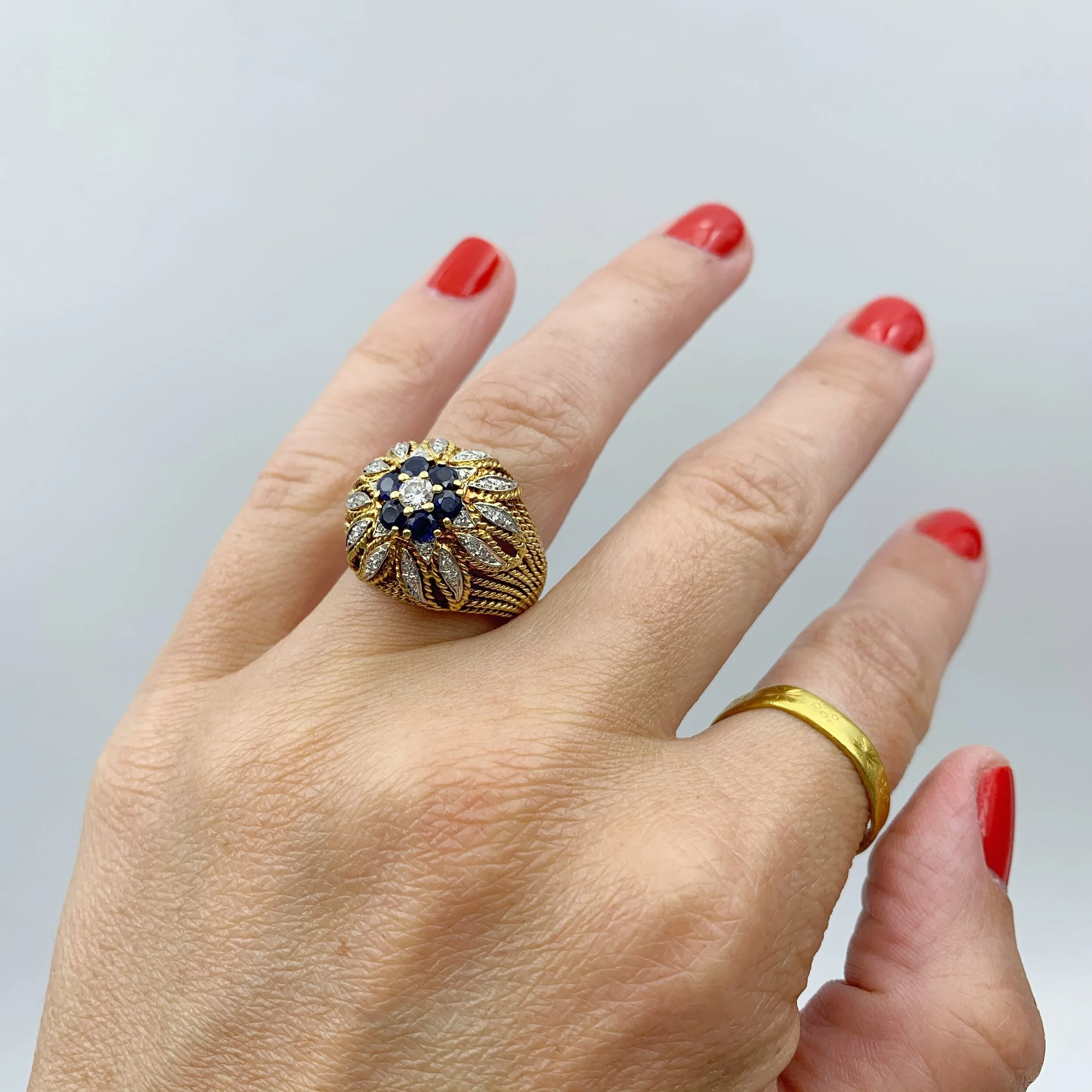 Vintage Italian sapphire 18k cocktail ring mid century jewelry Reverie NYC