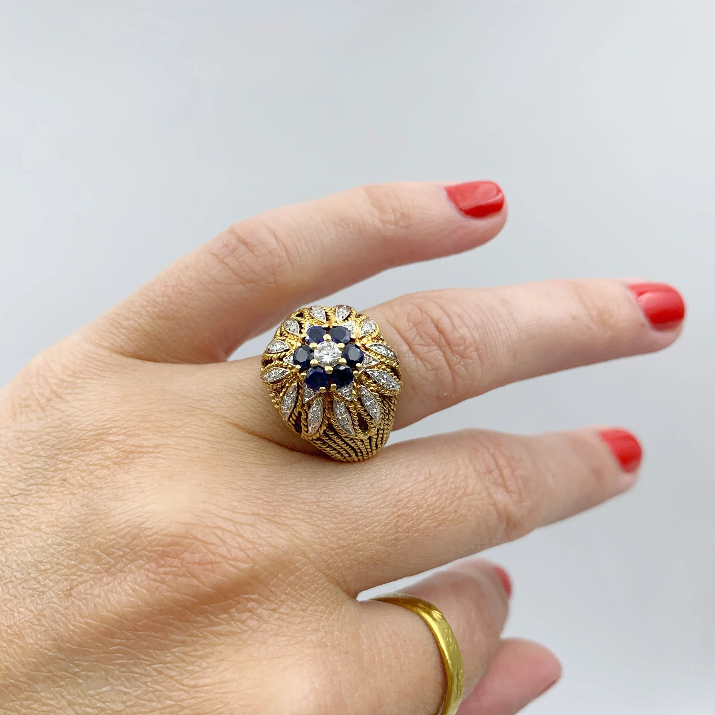 Vintage Italian sapphire 18k cocktail ring mid century jewelry Reverie NYC