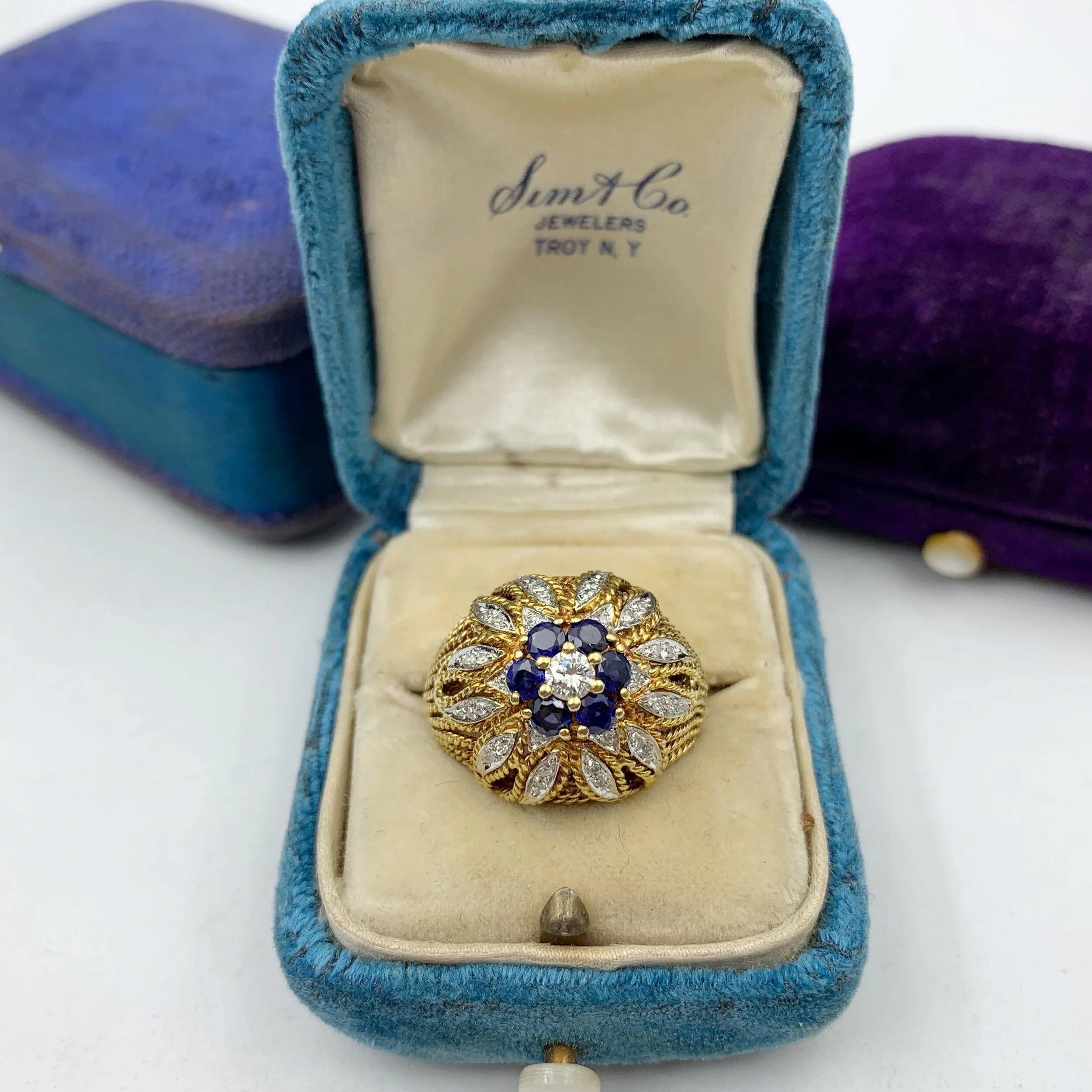 Vintage Italian sapphire 18k cocktail ring mid century jewelry Reverie NYC