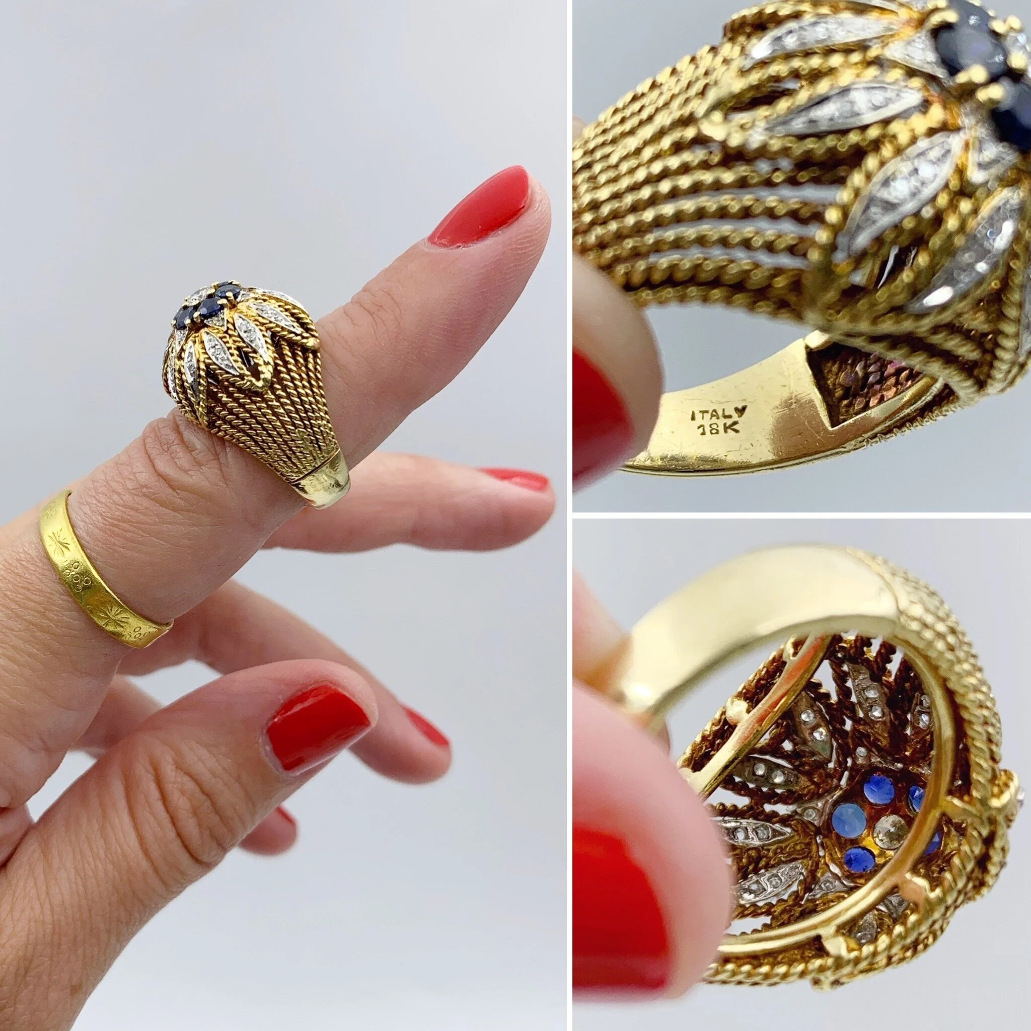 Vintage Italian sapphire 18k cocktail ring mid century jewelry Reverie NYC