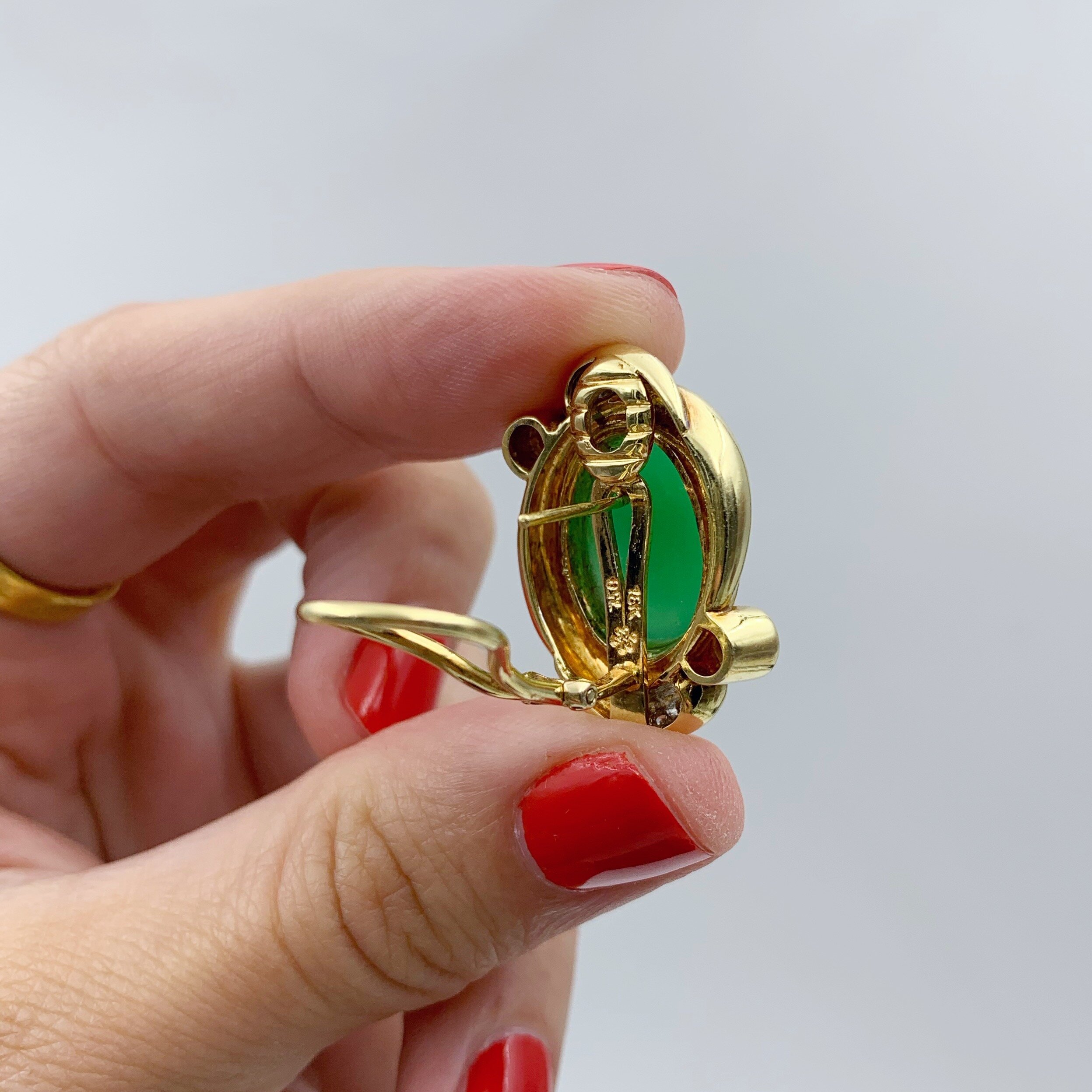 Vintage Jadeite ruby statement earrings 18k gold reverie antique estate jewelry NYC