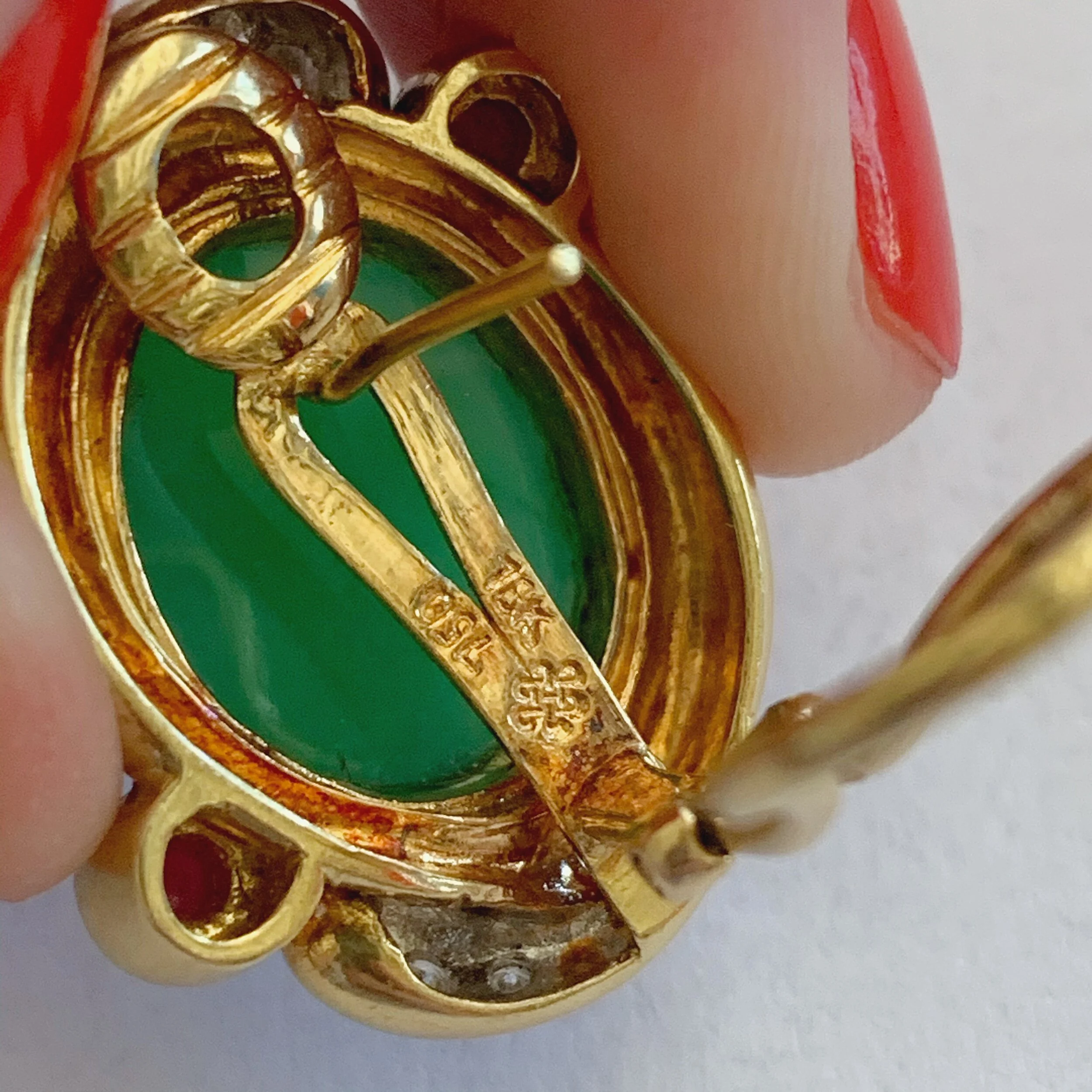 Vintage Jadeite ruby statement earrings 18k gold reverie antique estate jewelry NYC