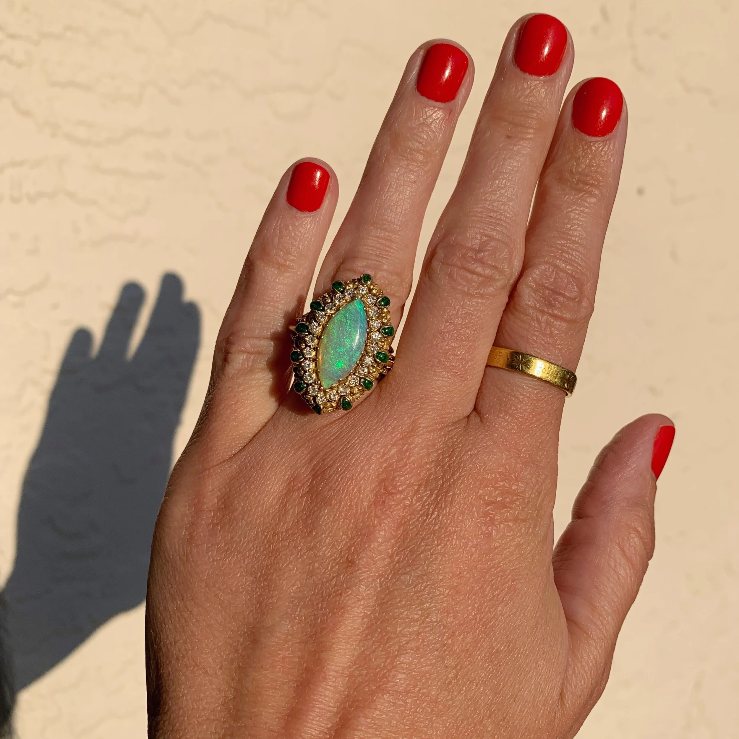 La Triomphe 18k opal statement ring 1960s cocktail ring Reverie vintage estate jewelry nyc