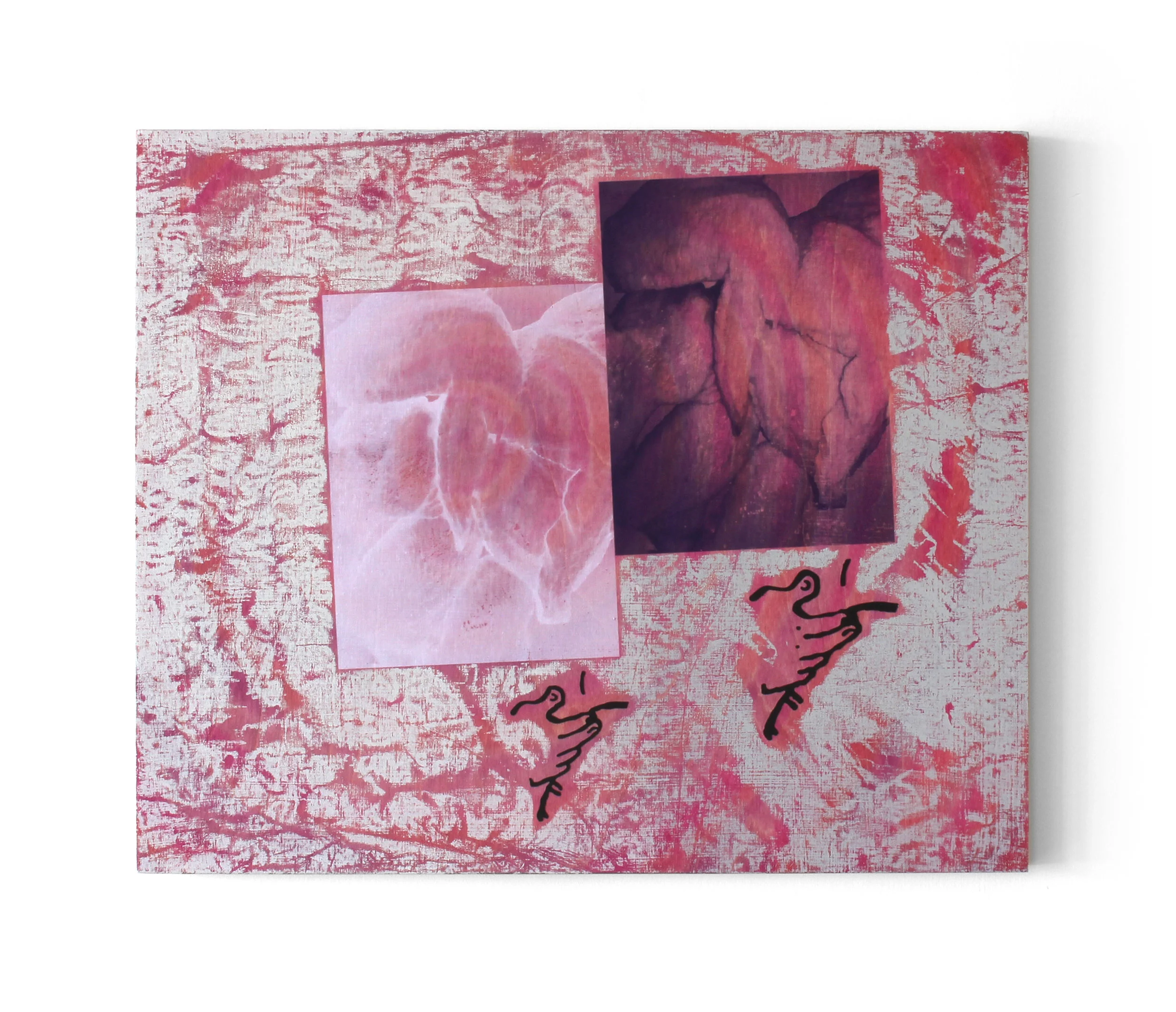 “Pass the Night” Acrylic, oil, screen print and dye on panel 20 × 24 in; 50.8 × 61 cm