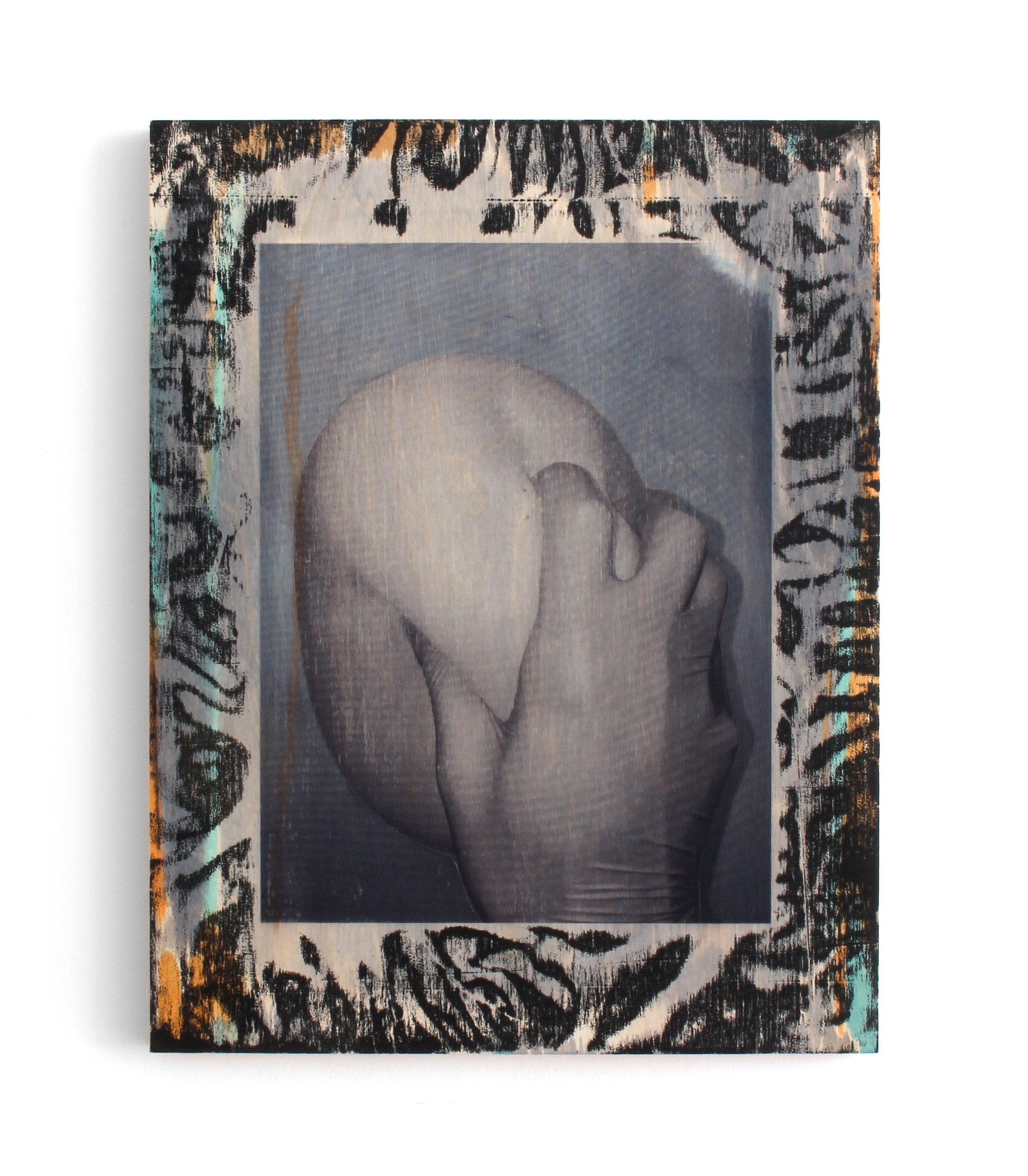 “Light Bulb” Acrylic, oil, screen print and dye on panel 18 × 14 in; 45.7 × 35.6 cm