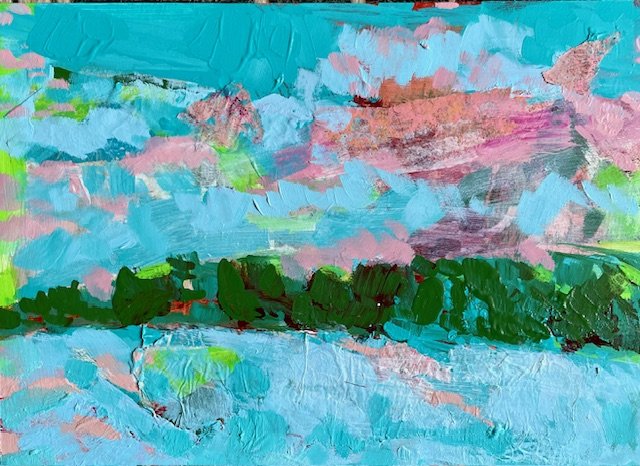 "Happy Spring"   collage and acrylic on wood panel  12x 9"