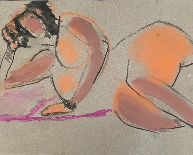 "Glowing"   charcoal and pastel on pastel paper