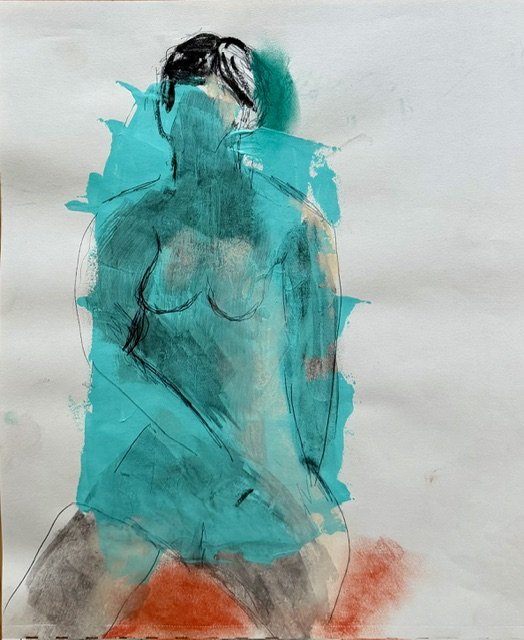 "Nude in Green"  charcoal over acrylic paint