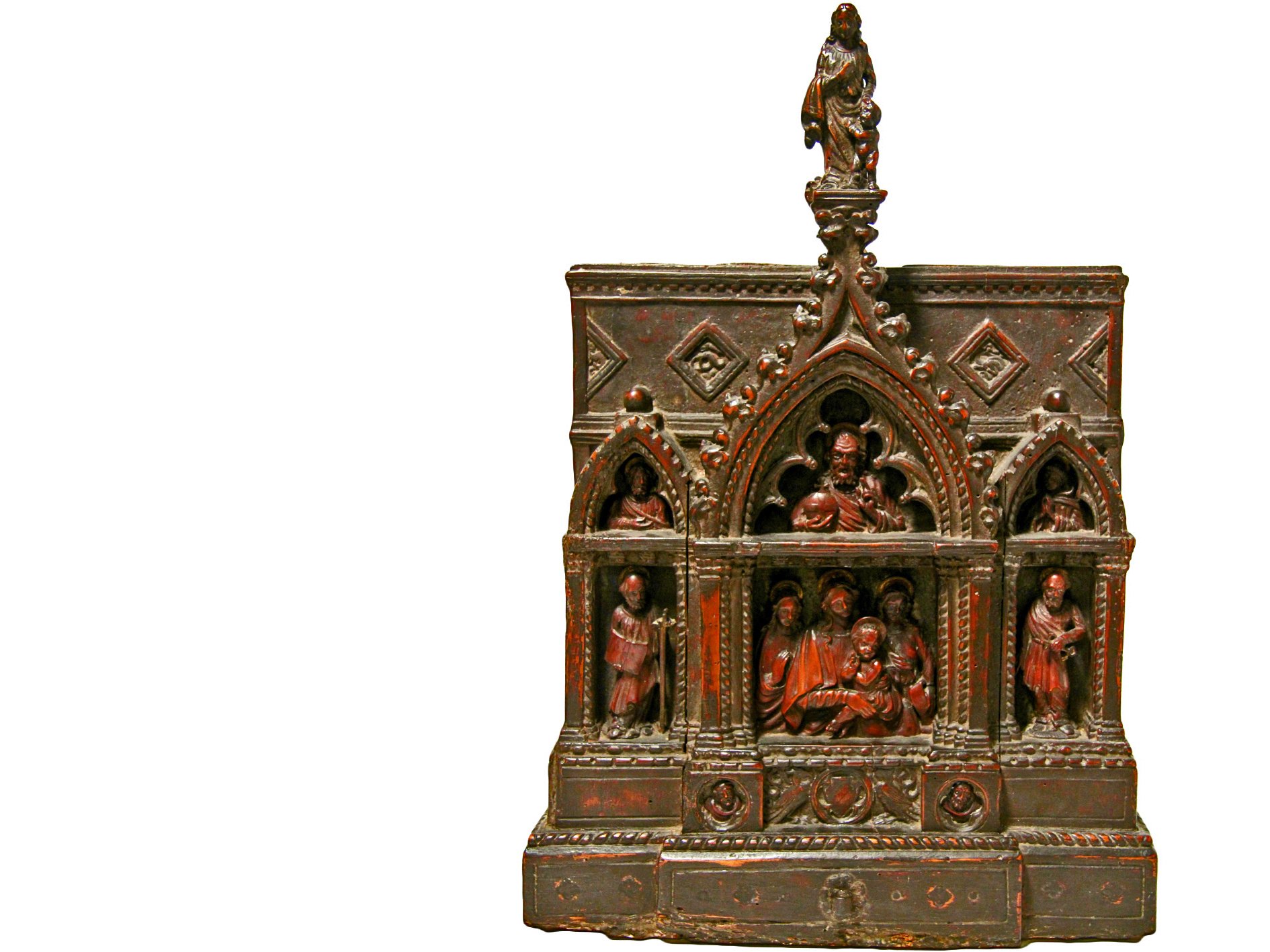 AN EARLY FLEMISH CARVED WALNUT ALTERPIECE-SECTION