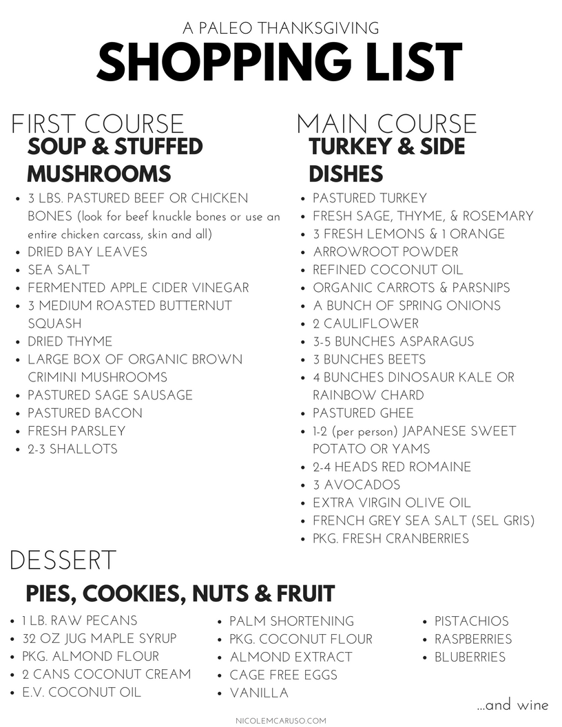 A Paleo Thanksgiving Menu & Shopping List — FOOD NICOLE M. CARUSO