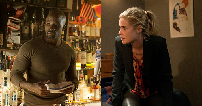 Luke Cage on the left and Trish Walker (Hellcat in the comics) on the right. Expect to see Luke in his solo series sometime in 2016.
