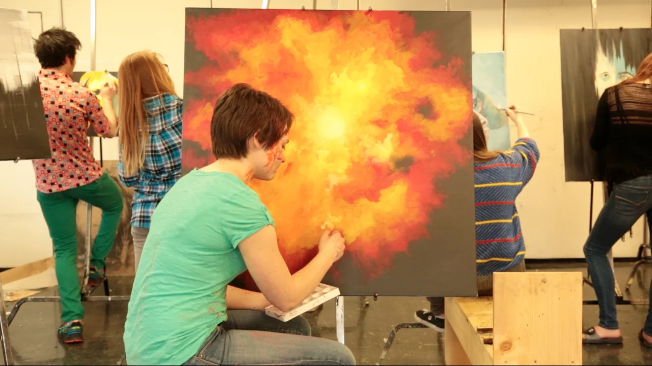 Lindsay Kay at painting canvas in "Fine"