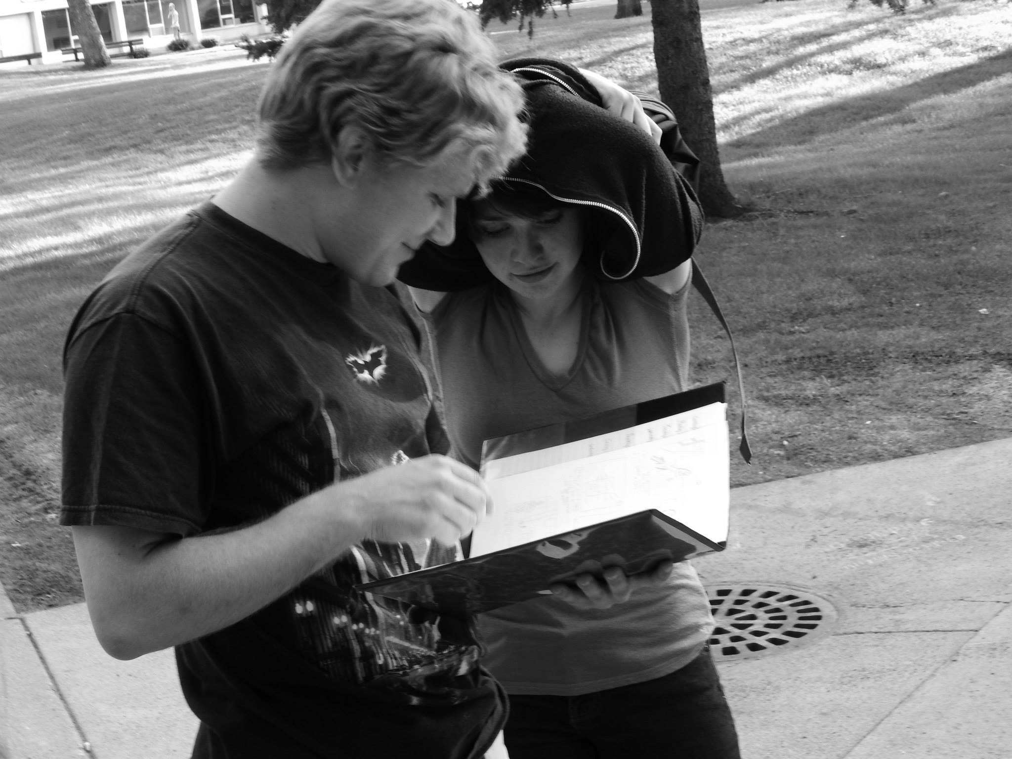  Director C.B. Jacobson and star Lindsay Kay examining the script on the set of "Fine" (photo by Joe Barden) 