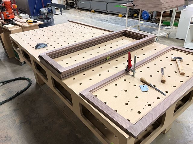 So we made a new assembly bench and I’m just using it now for the first time squaring up these glass rebates and Im not really sure how we made it this long without. The ribs are dadoed in on the cnc and the 20mm bores are straight from the MFT... the only improvement I can think of is drilling the sides and maybe a melamine work surface... that will be mk2 thinking about selling these as a package for you to assemble what do you think? Would you use one? I should add that these are insanity flat thanks to those ribs and cnc precision.