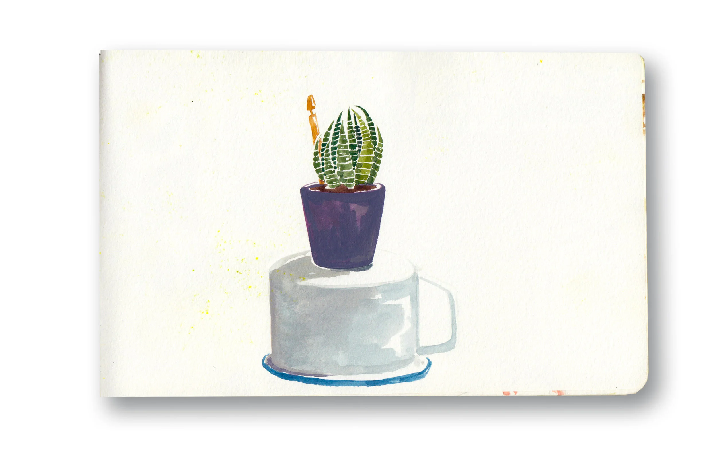 Succulent in Purple pot - Durban, Sa Watercolor & Gouache - MOleskine Sketchbook 5 x 8.25”