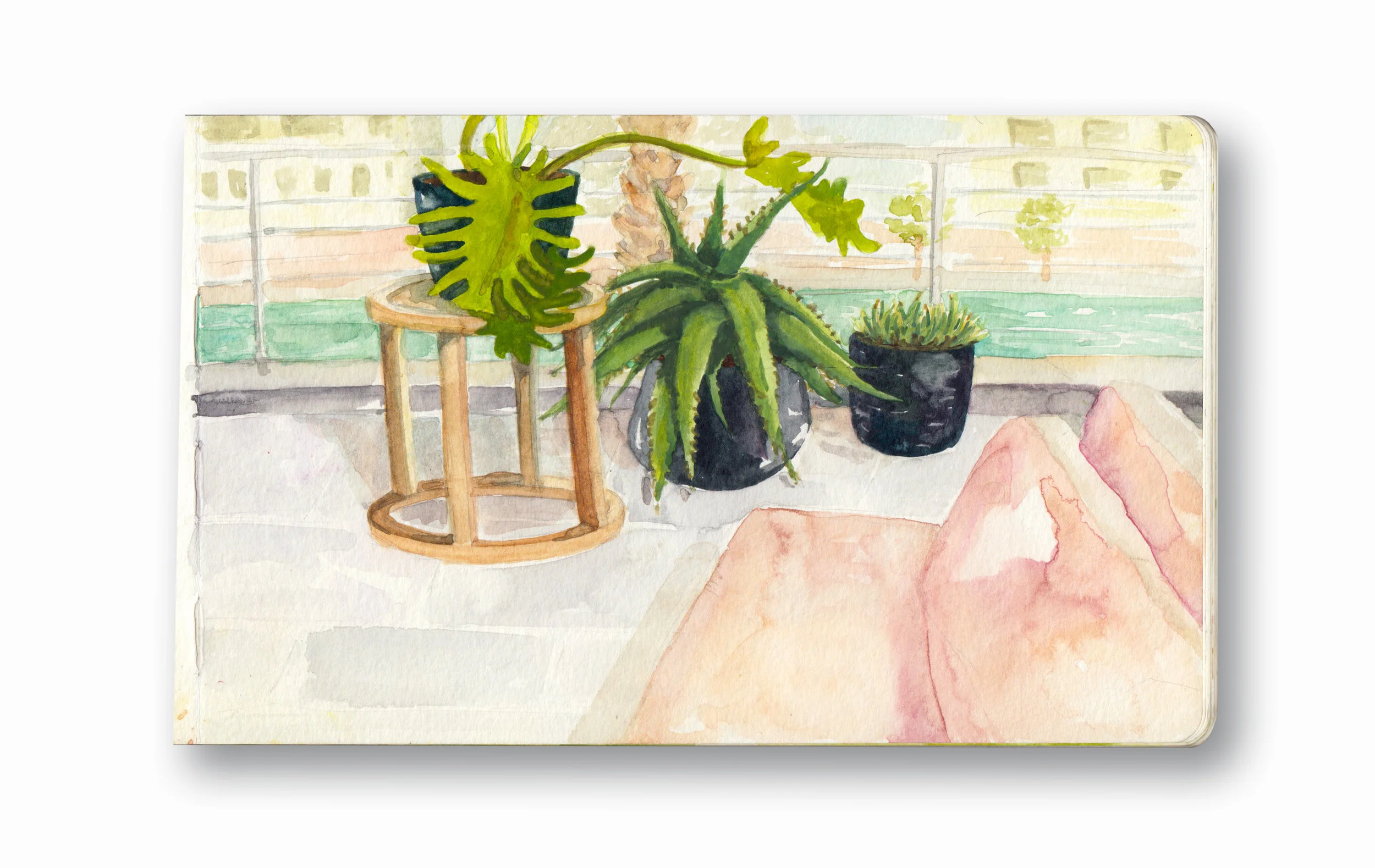 Waterfront Balcony - V&A Marina, Cape Town, Sa Watercolor & Gouache - MOleskine Sketchbook 5 x 8.25”