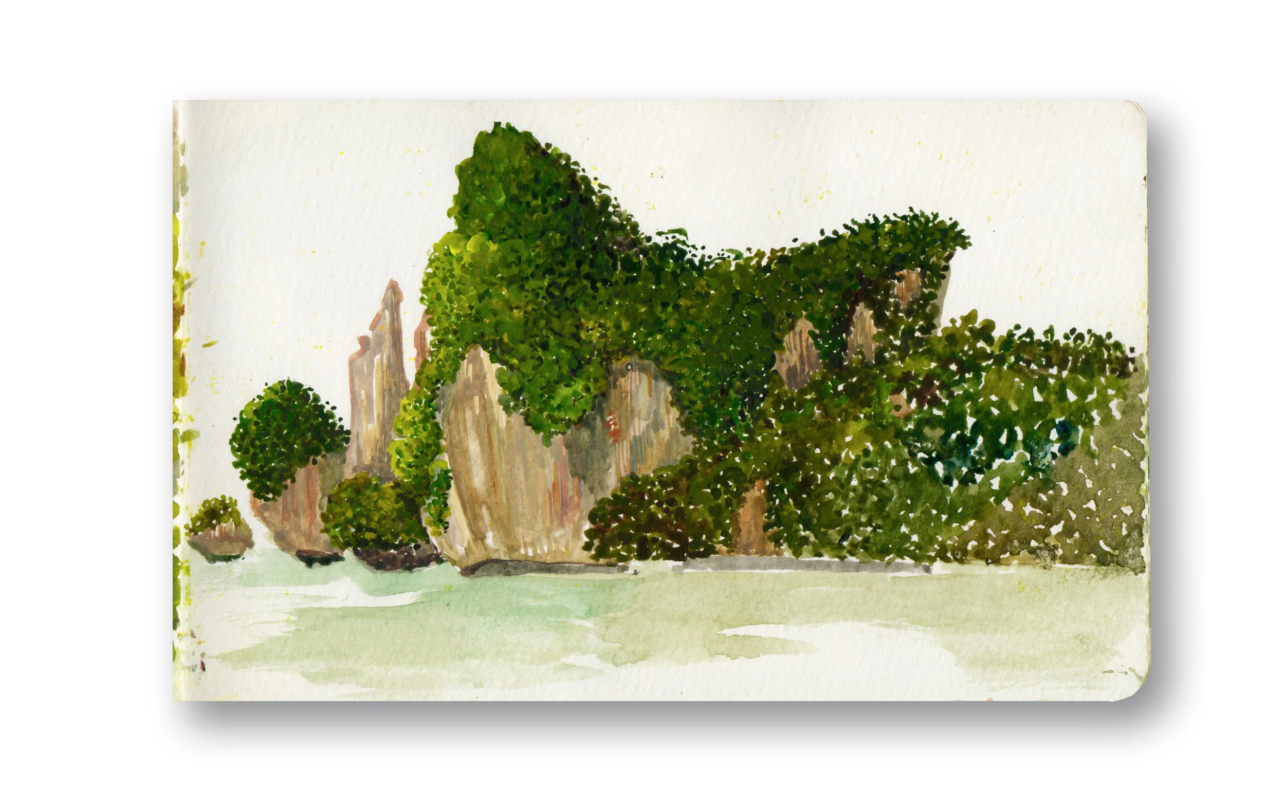 View From Main Beach - Phi Phi, Thailand I met a nice english guy who quit his job to travel and take pictures, he was very nice, I Painted until it was too dark to see the island. Watercolor & Gouache - MOleskine Sketchbook 5 x 8.25”