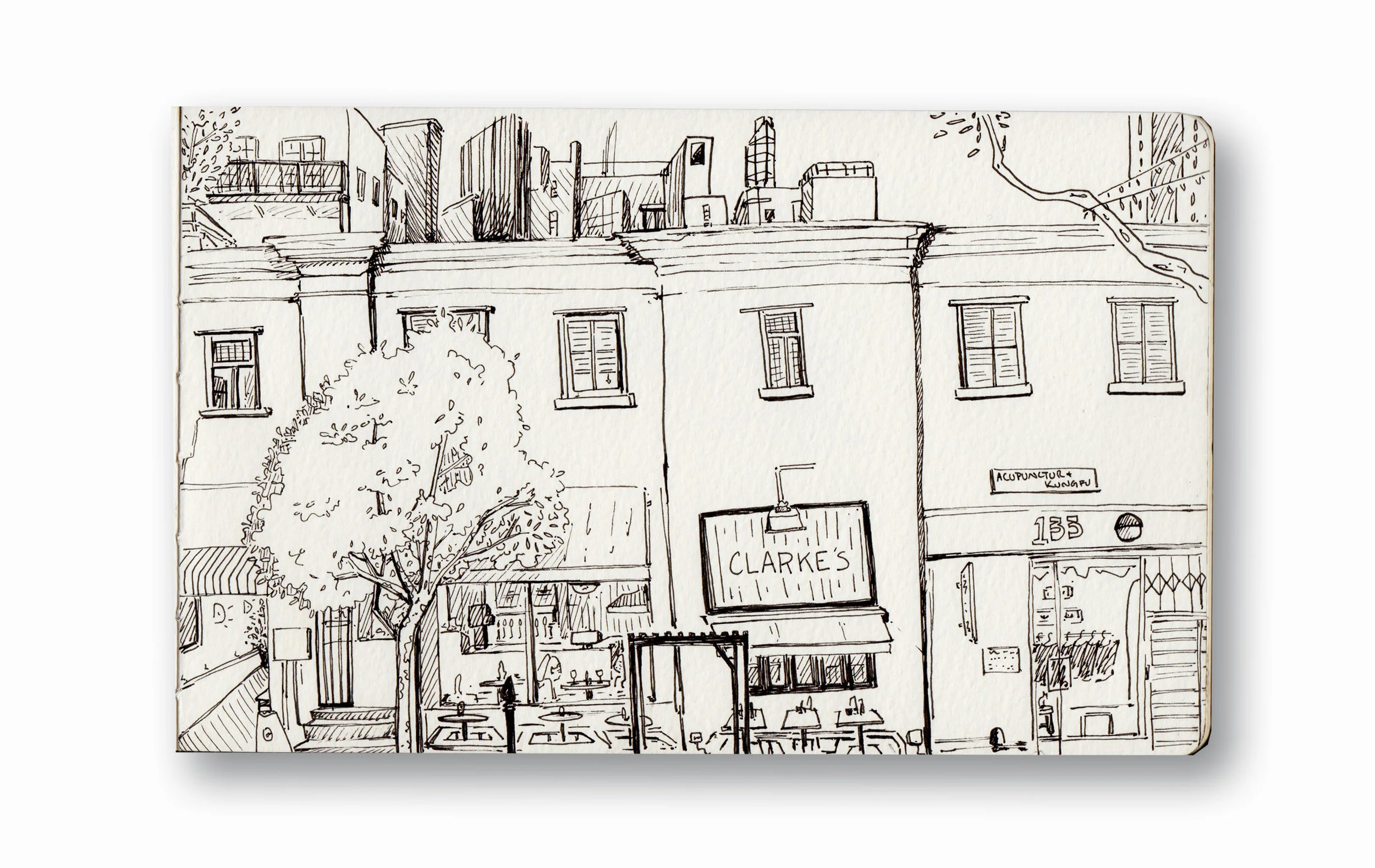Clarke’s Restaurant, View from Cabron Taco Bar - Cape Town, Sa Pen Ink in Moleskine 5 x 8”