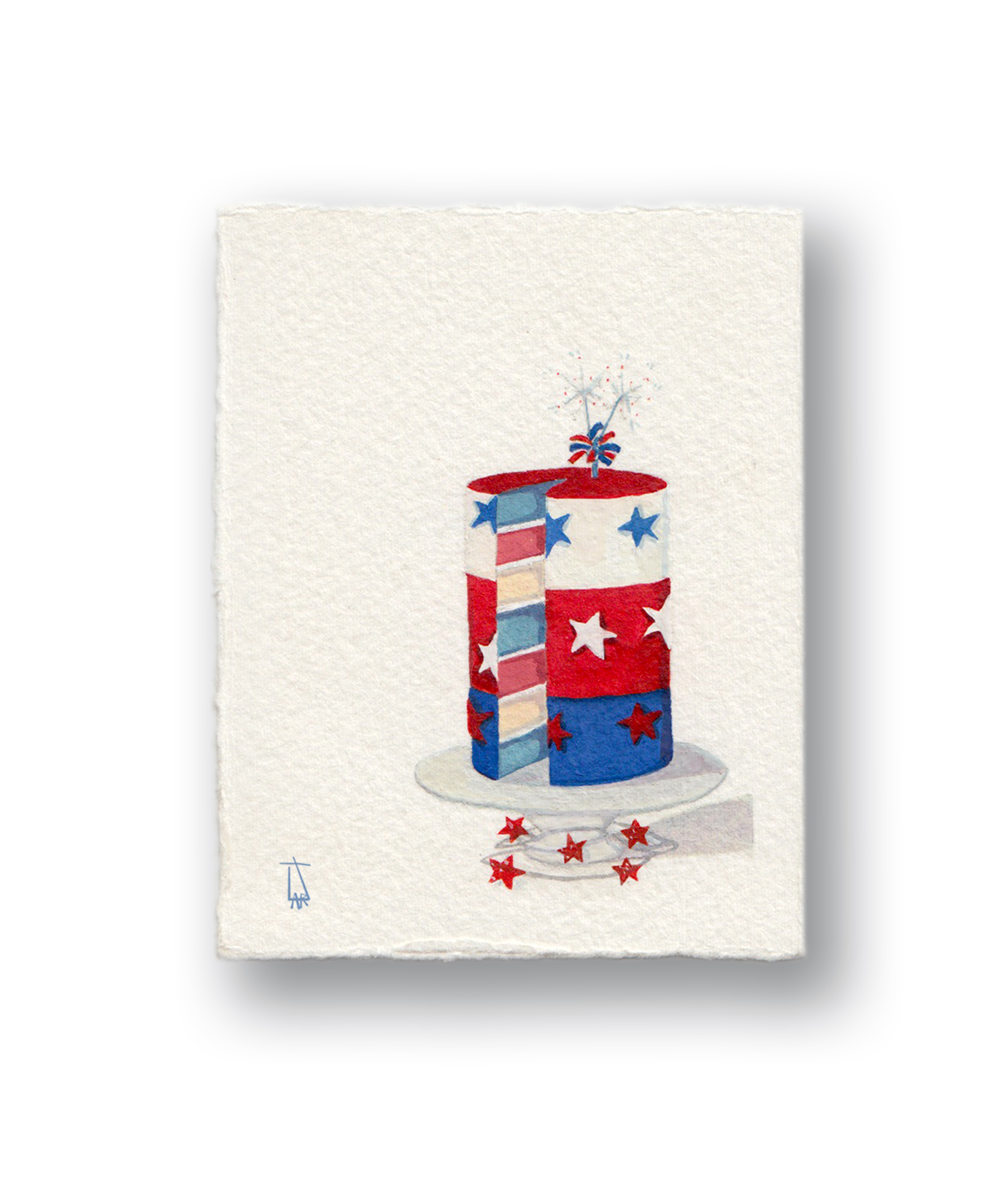 Red White &amp; Blue CakeGouache 2.5 x 3”