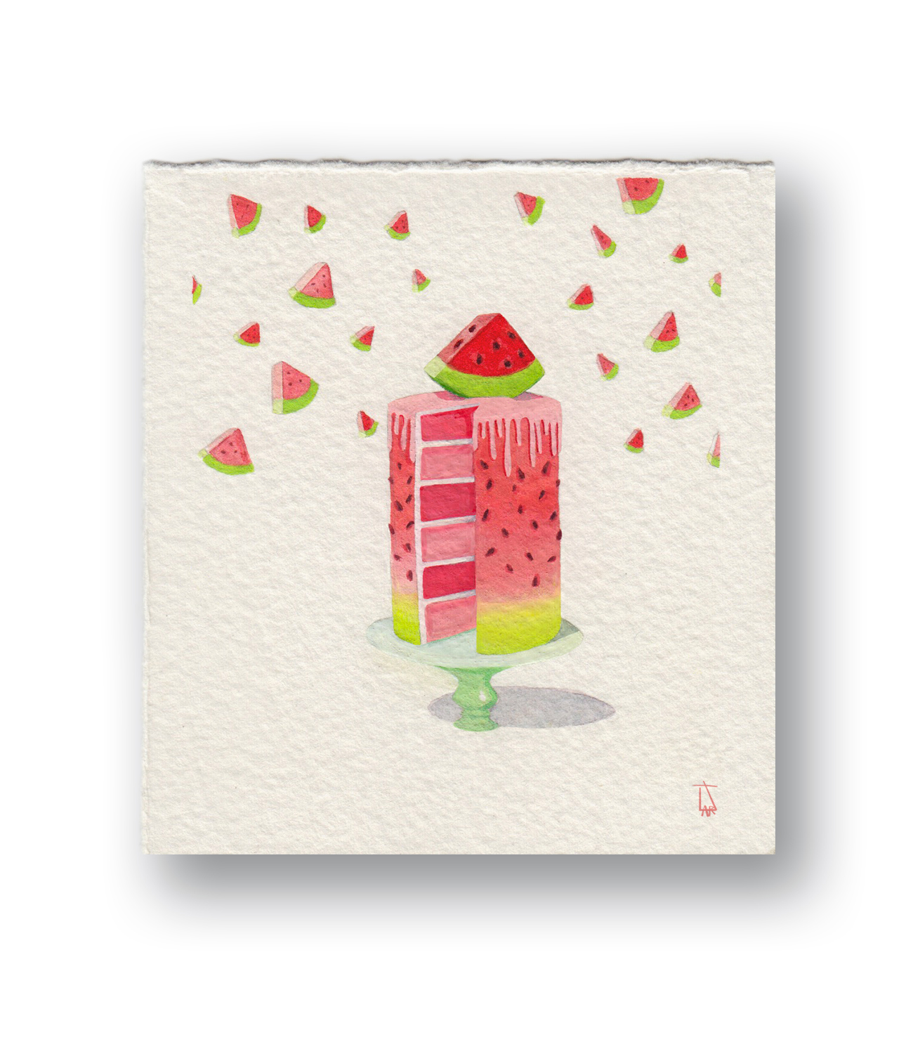 Watermelon Cake Gouache 3 x 4.5”