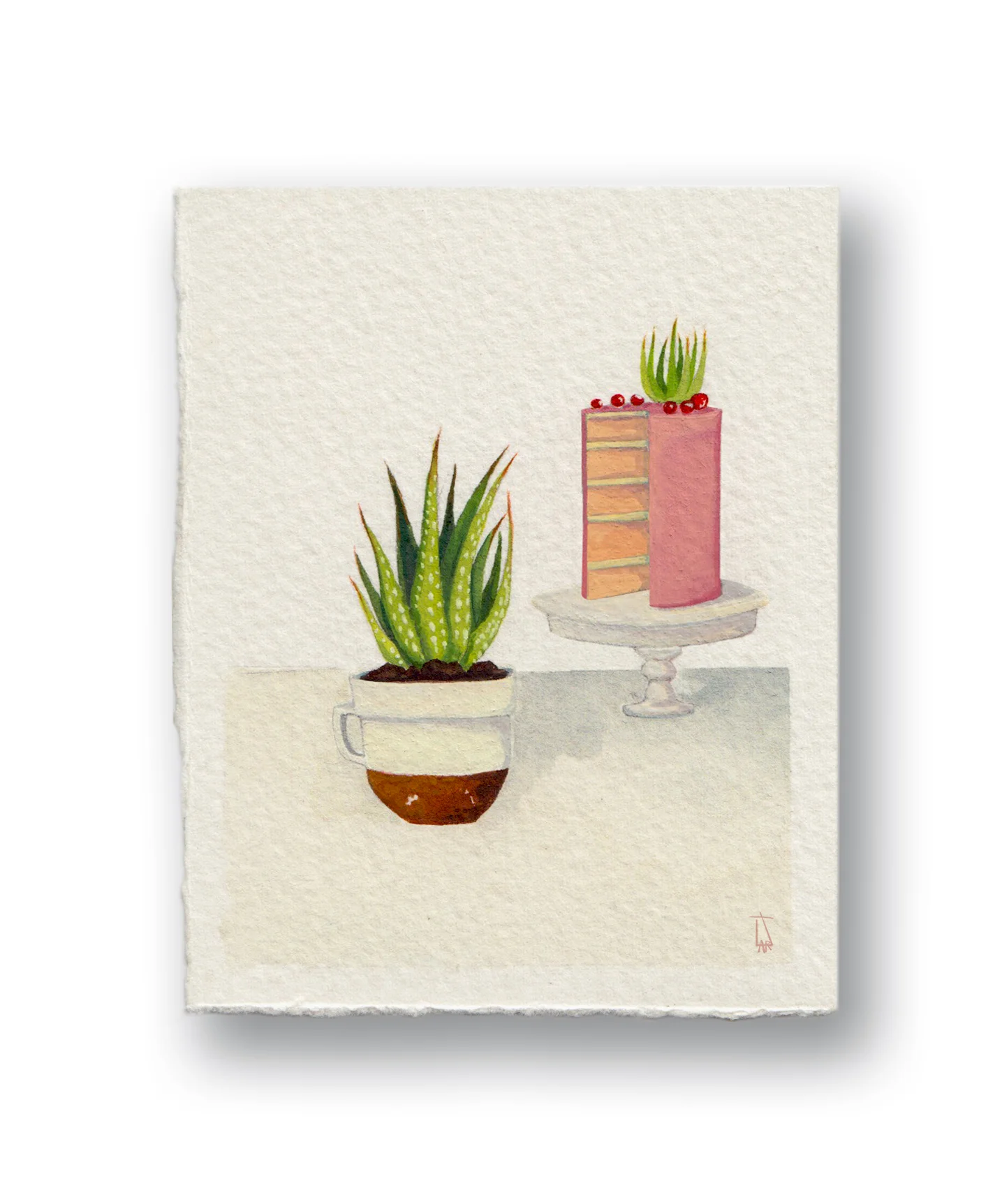 Succulent &amp; CakeGouache 3 x 4”