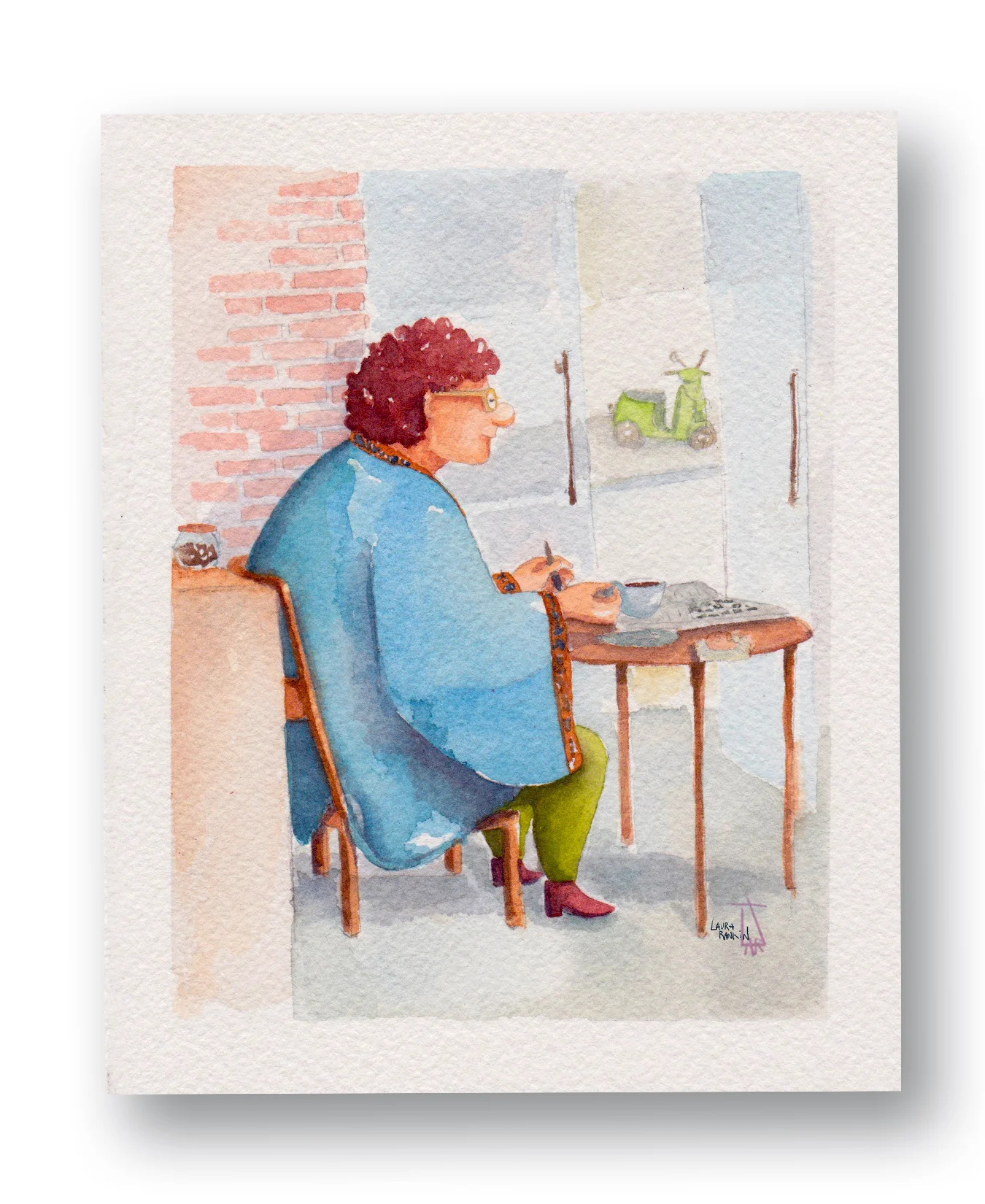 Woman Having Coffee - Origin Coffee, Cafe Cape tOwn, SAWatercolor &amp; Gouache 4 x 6”