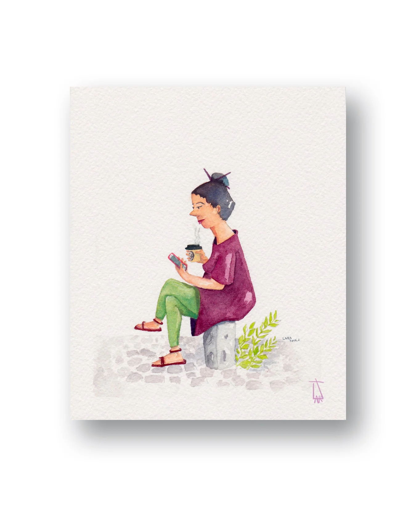 Coffee Break 1 - Cape Town, SaWatercolor &amp; Gouache 3 x 4”