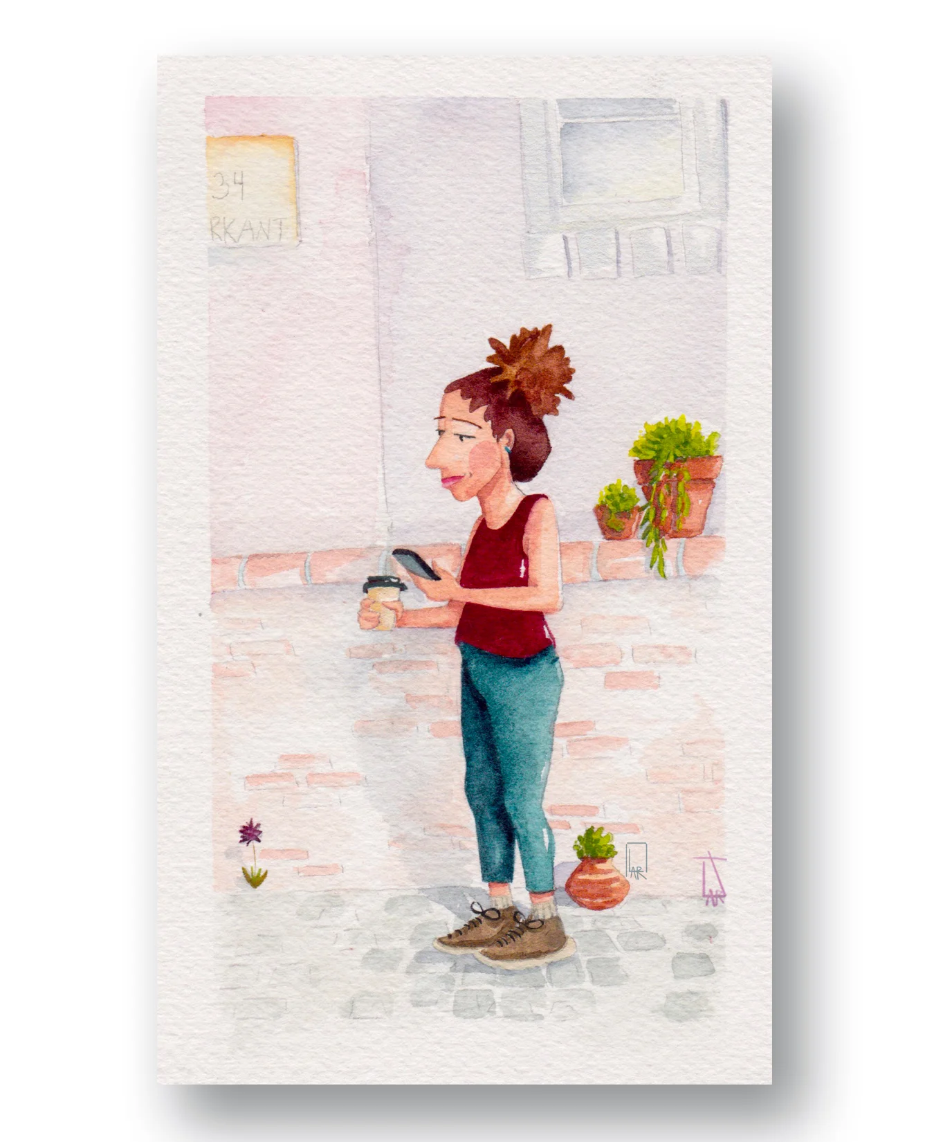 Coffee Break 2 - Cape tOwn, SaWatercolor &amp; Gouahce 4 x 6”