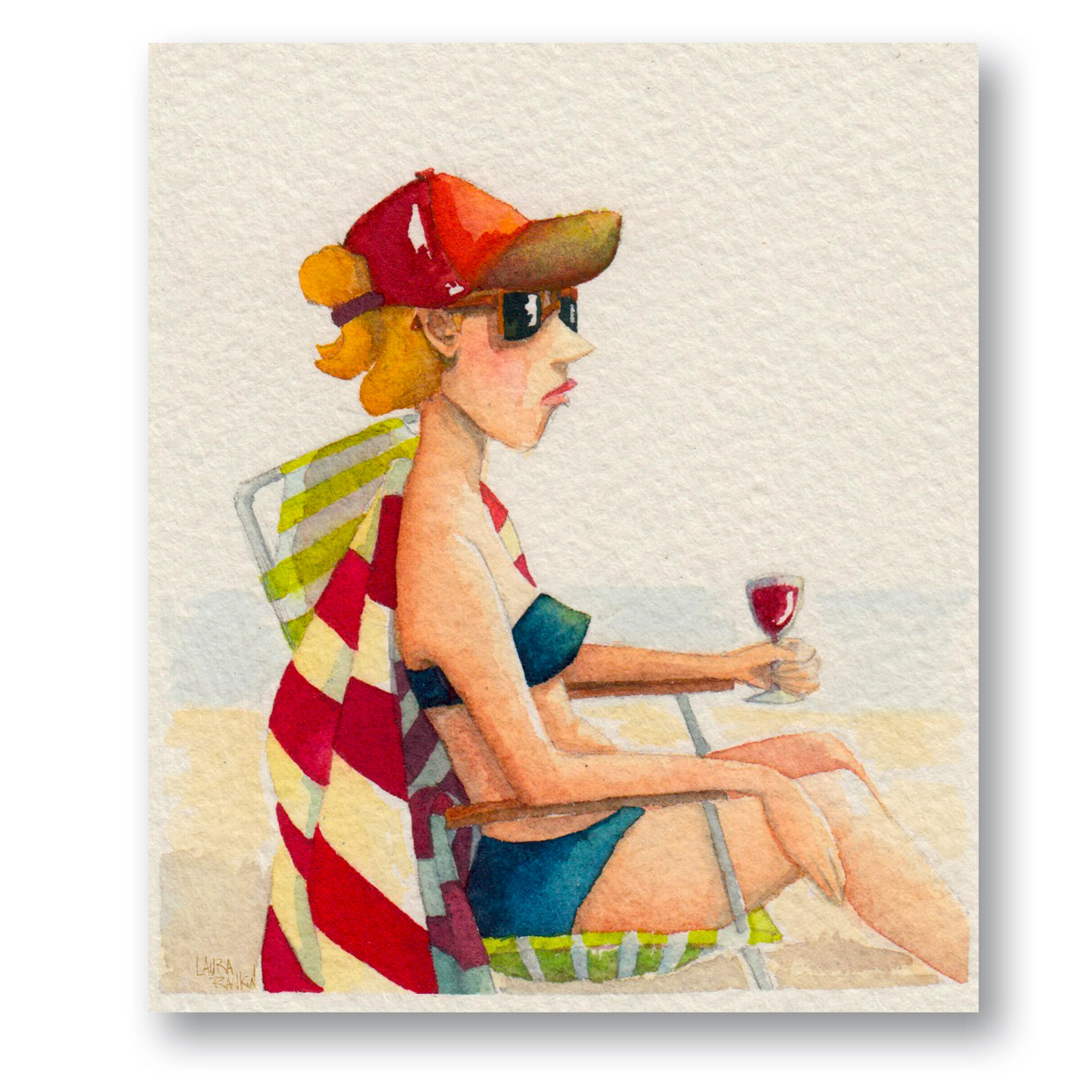 Lady on the Beach - New yorkWatercolor 3 x 4”