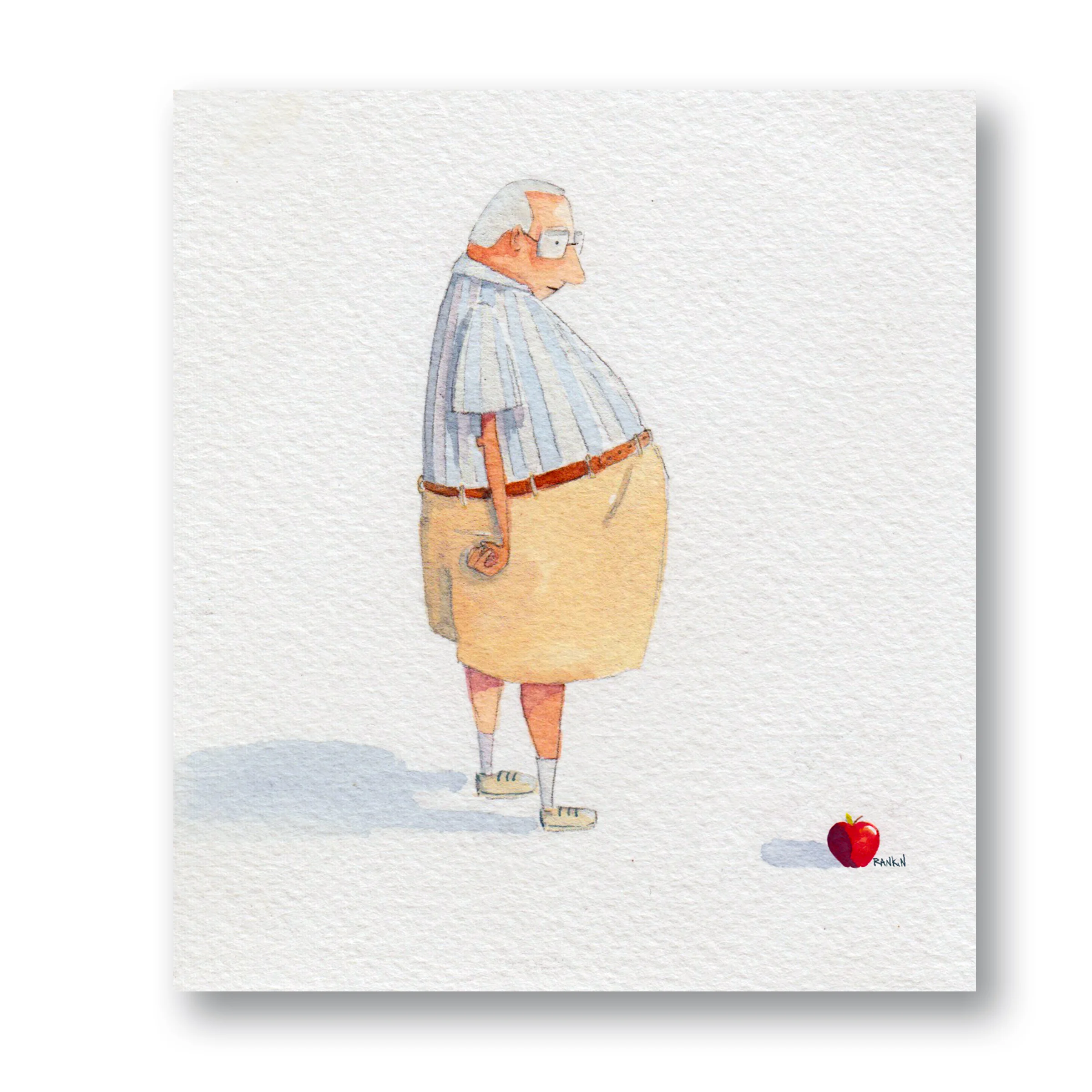 Old man &amp; AppleWatercolor 4 x 5”