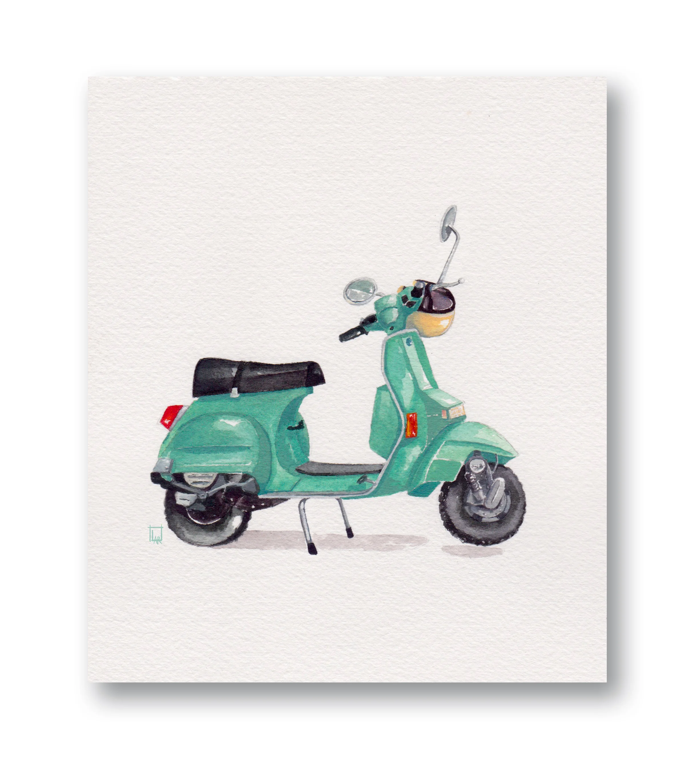 Teal 80’s VespaGouache 6 x 7”