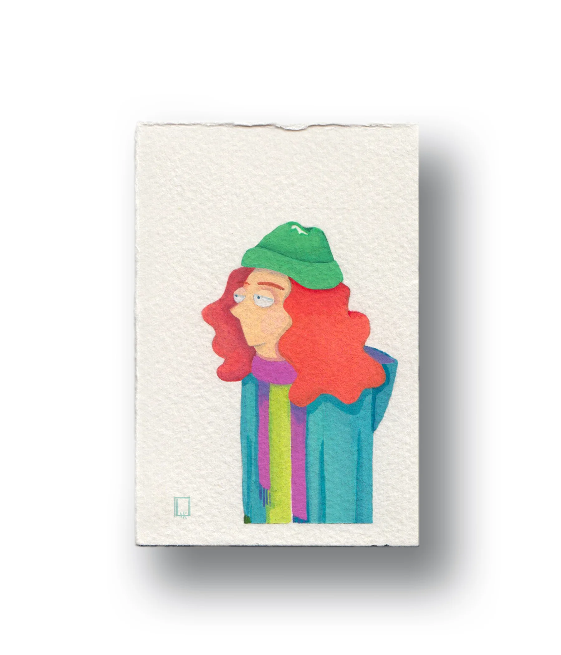 Winter Girl Gouache & Watercolor 1.5 x 2.5”