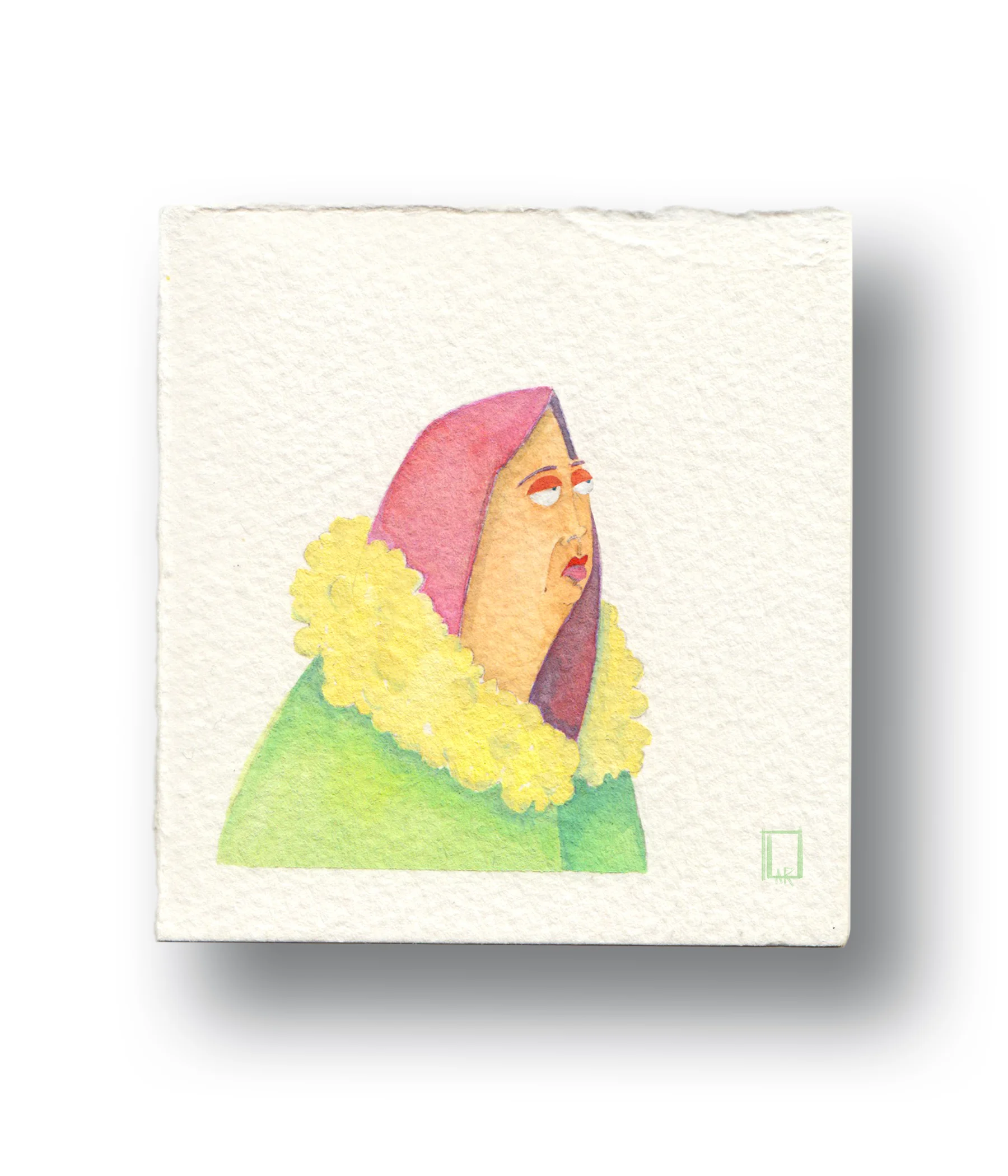 Russian Woman in a Coat Gouache & Watercolor 4 x 4”