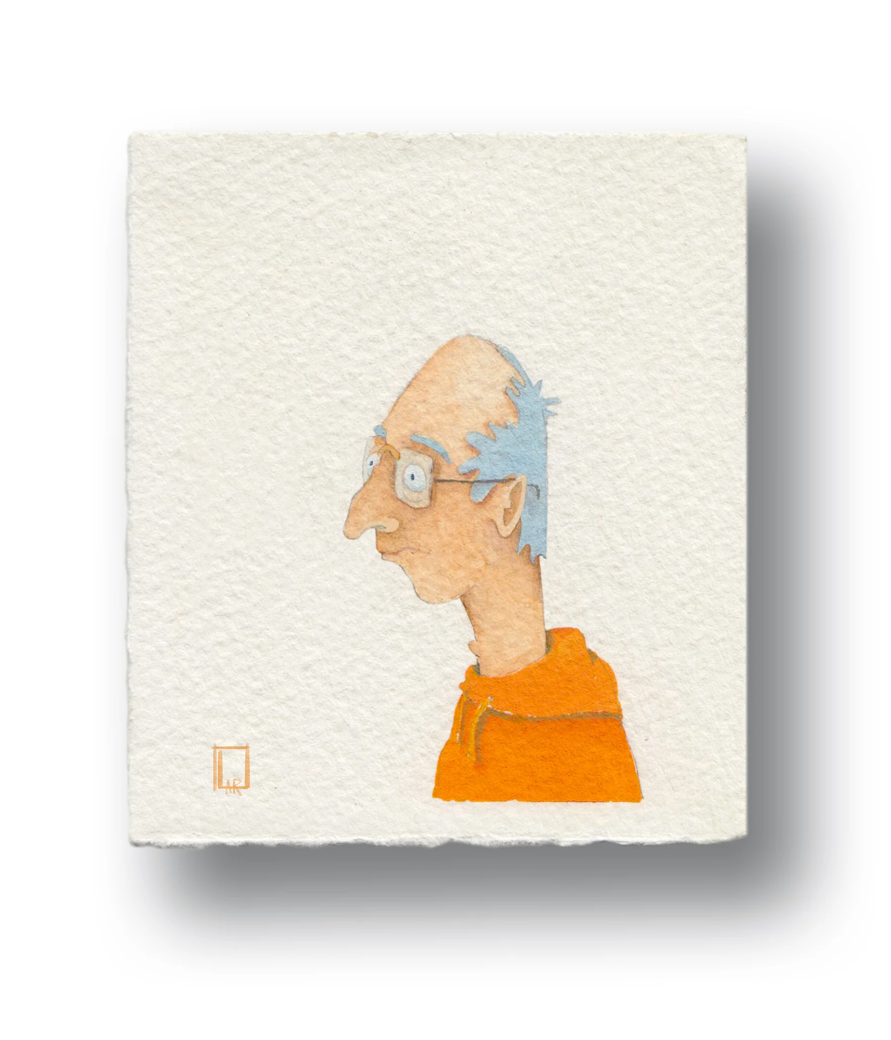 Orange Sweatshirt Guy Gouache & Watercolor 3.5 x 4”